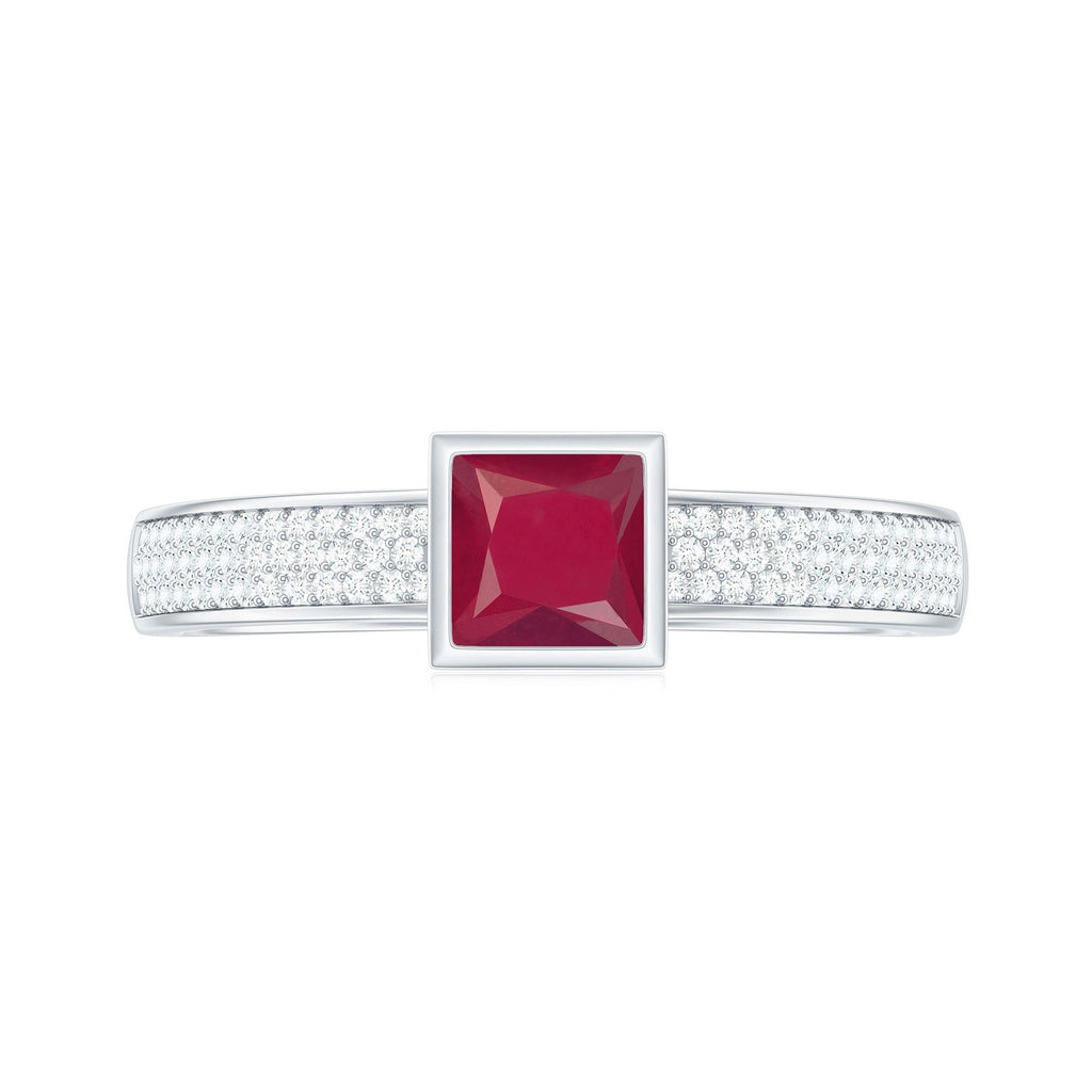 Natural 0.8 Carat Ruby Princess Cut Engagement Ring with Diamond