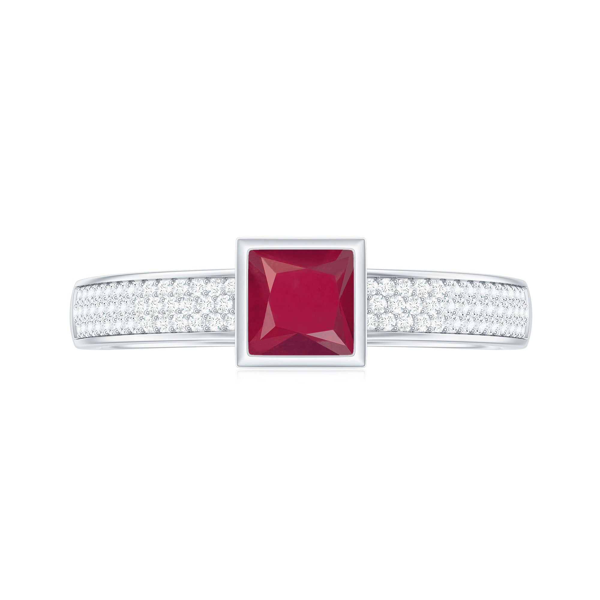 Natural 0.8 Carat Ruby Princess Cut Engagement Ring with Diamond