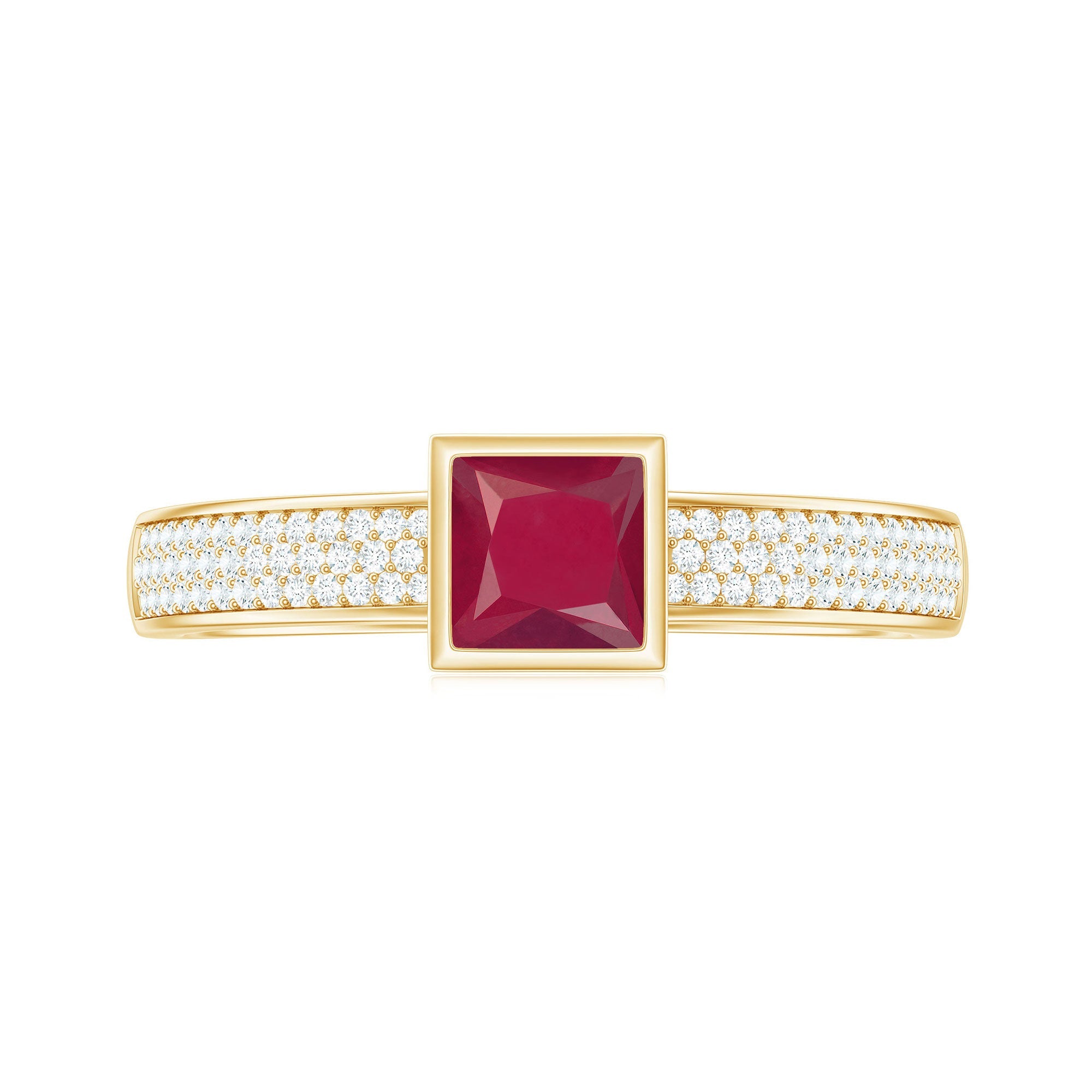 Natural 0.8 Carat Ruby Princess Cut Engagement Ring with Diamond