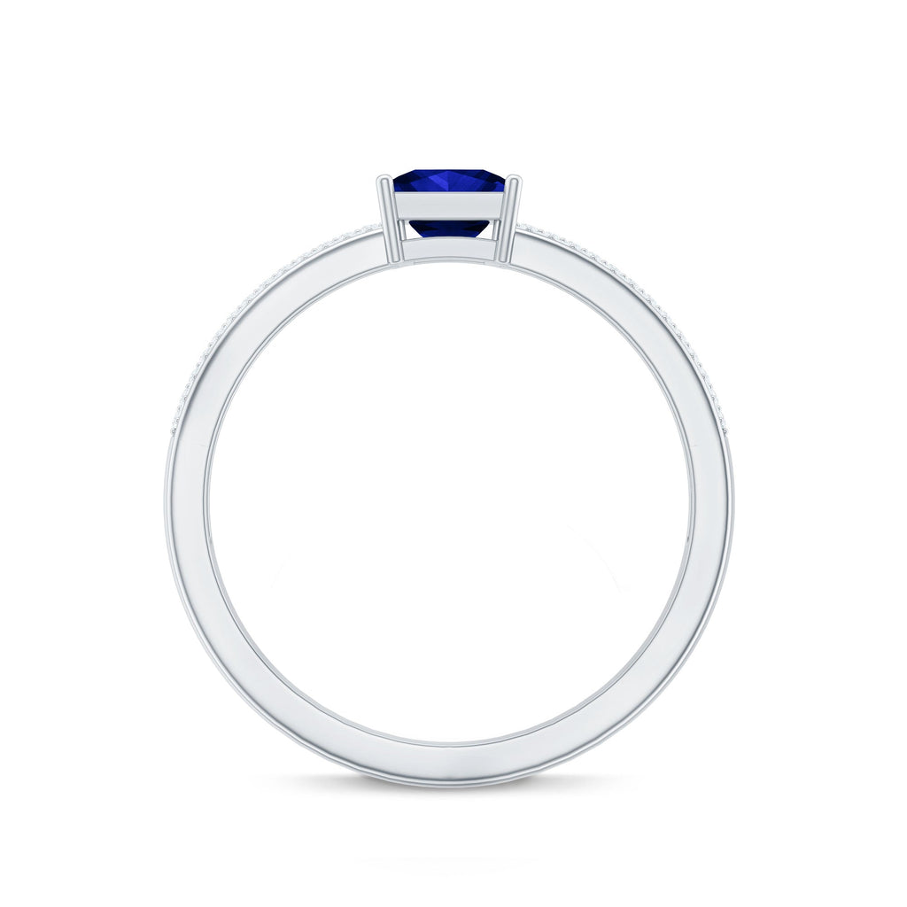 0.7 Carat Princess Cut Lab Created Blue Sapphire Engagement Ring with Diamond