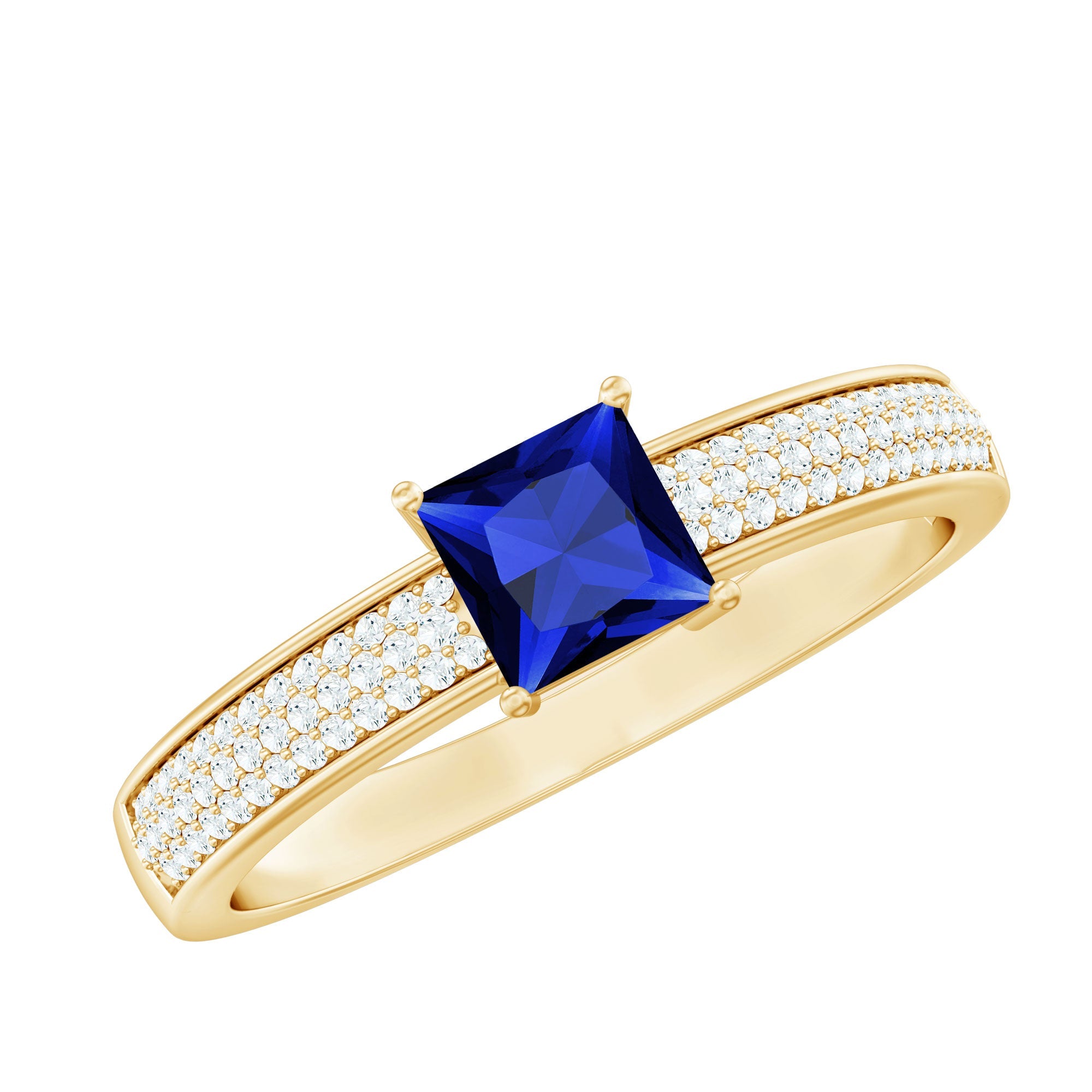 0.7 Carat Princess Cut Lab Created Blue Sapphire Engagement Ring with Diamond | Rings | Wiccan Center