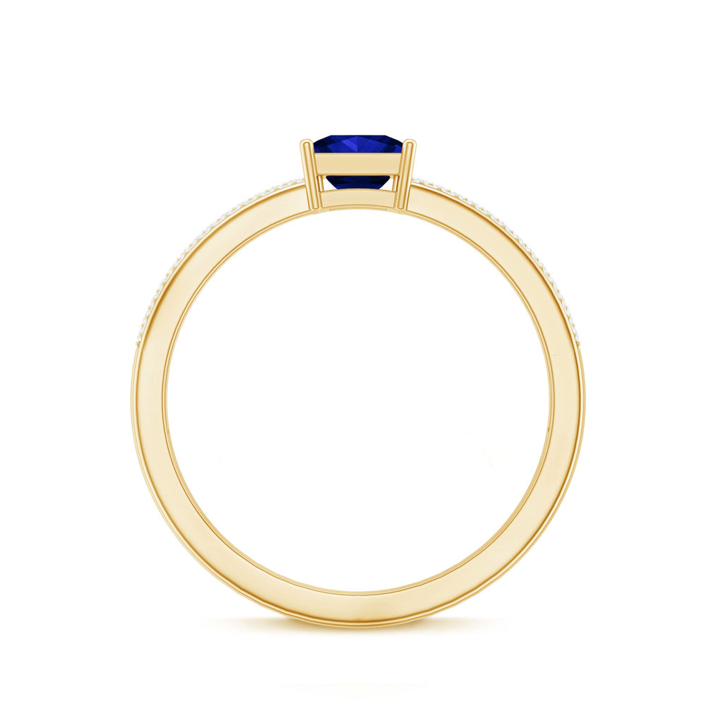 0.7 Carat Princess Cut Lab Created Blue Sapphire Engagement Ring with Diamond