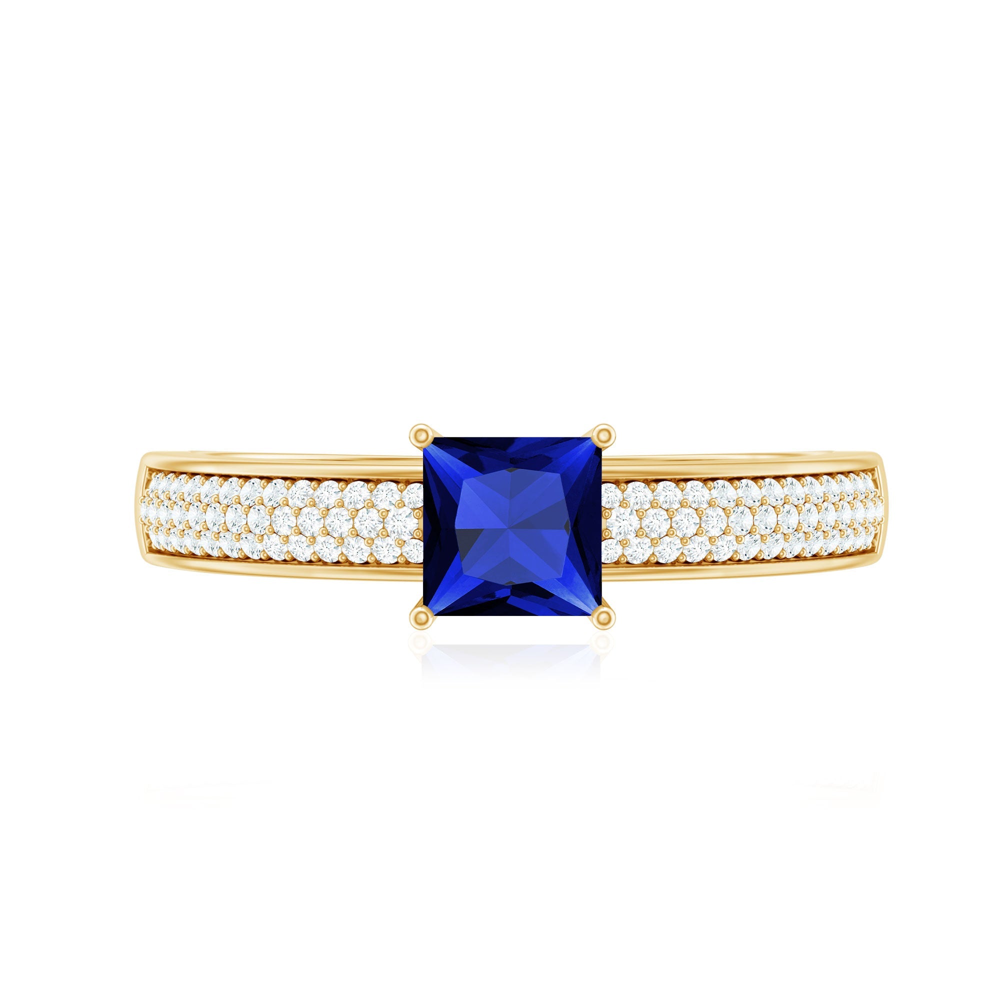 0.7 Carat Princess Cut Lab Created Blue Sapphire Engagement Ring with Diamond