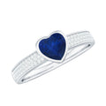 0.6 Carat Blue Sapphire Heart Solitaire Engagement Ring with Pave Diamond
