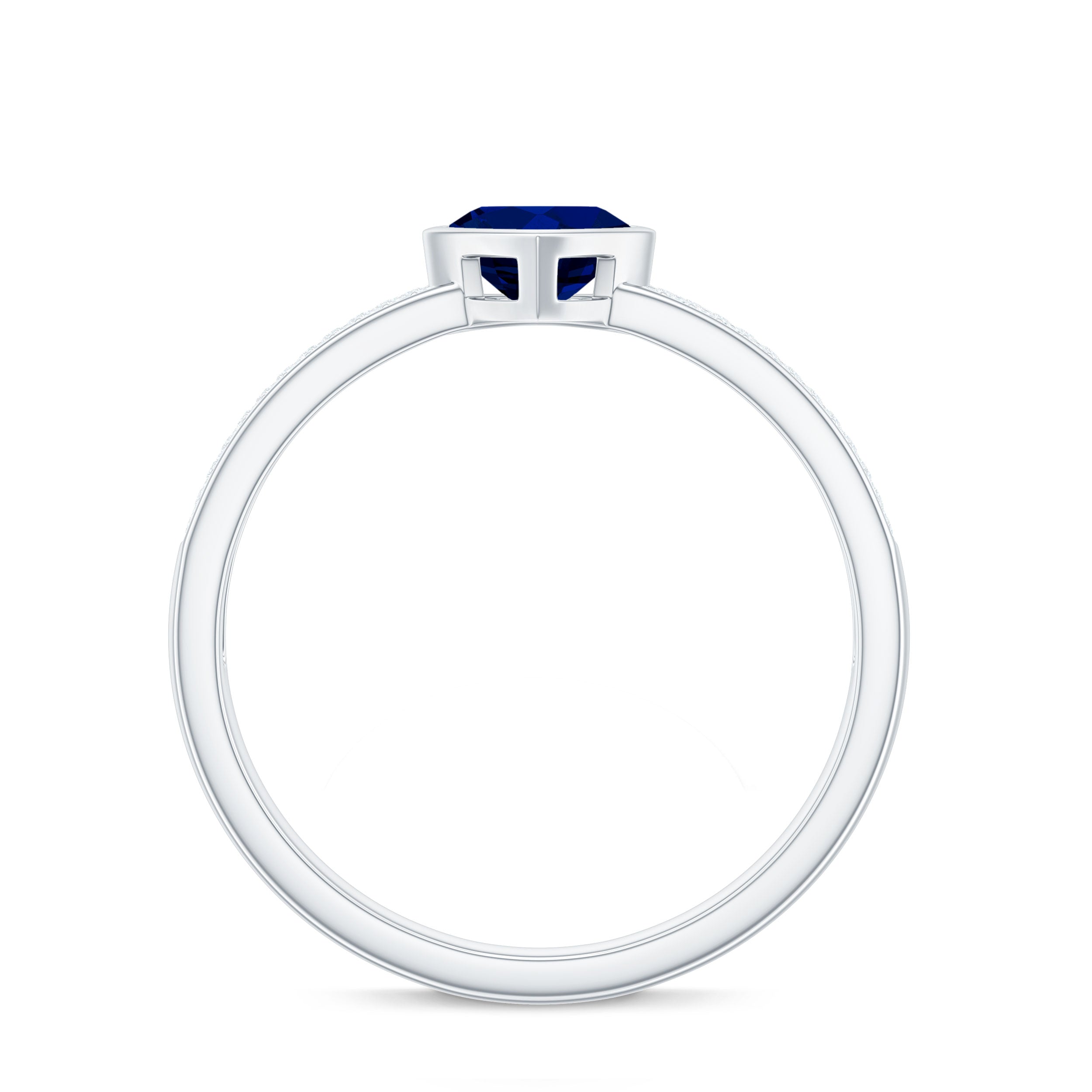0.6 Carat Blue Sapphire Heart Solitaire Engagement Ring with Pave Diamond
