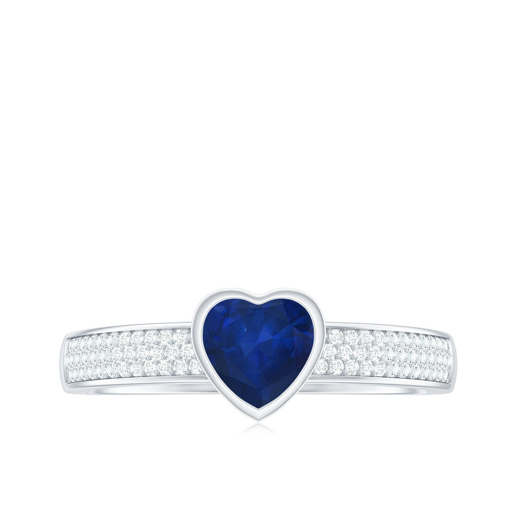 0.6 Carat Blue Sapphire Heart Solitaire Engagement Ring with Pave Diamond