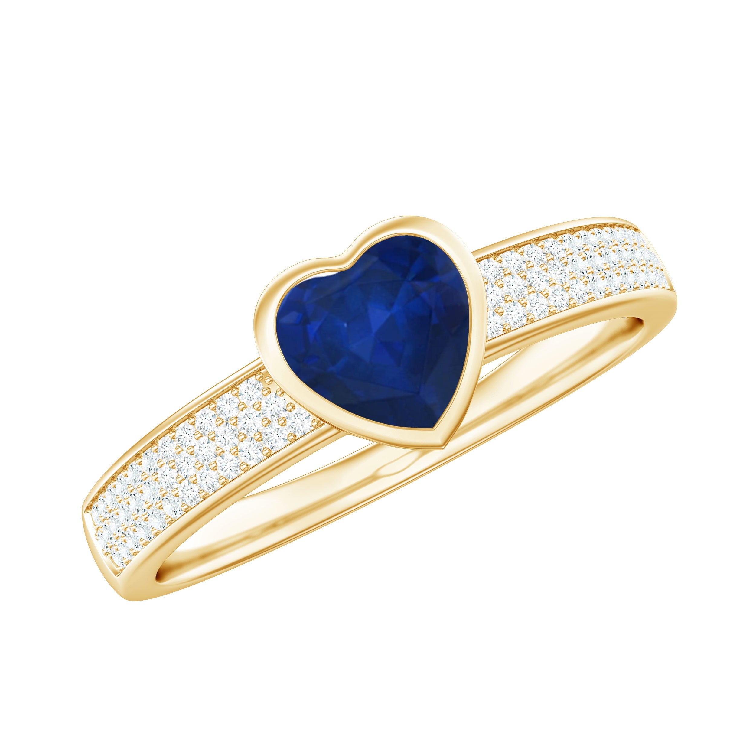 0.6 Carat Blue Sapphire Heart Solitaire Engagement Ring with Pave Diamond | Rings | Wiccan Center