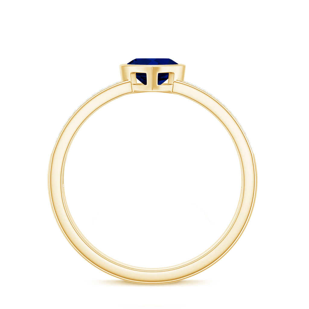 0.6 Carat Blue Sapphire Heart Solitaire Engagement Ring with Pave Diamond