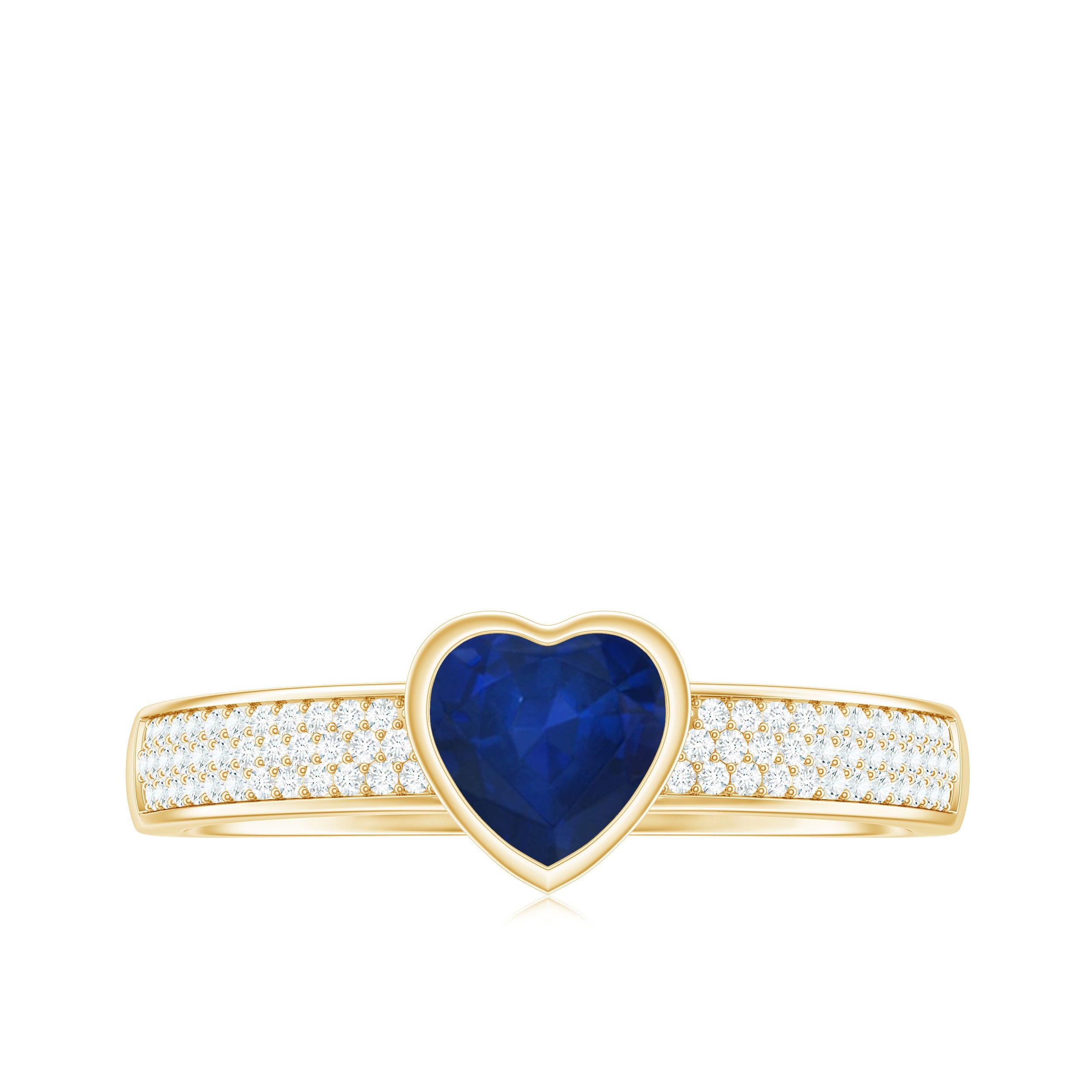 0.6 Carat Blue Sapphire Heart Solitaire Engagement Ring with Pave Diamond