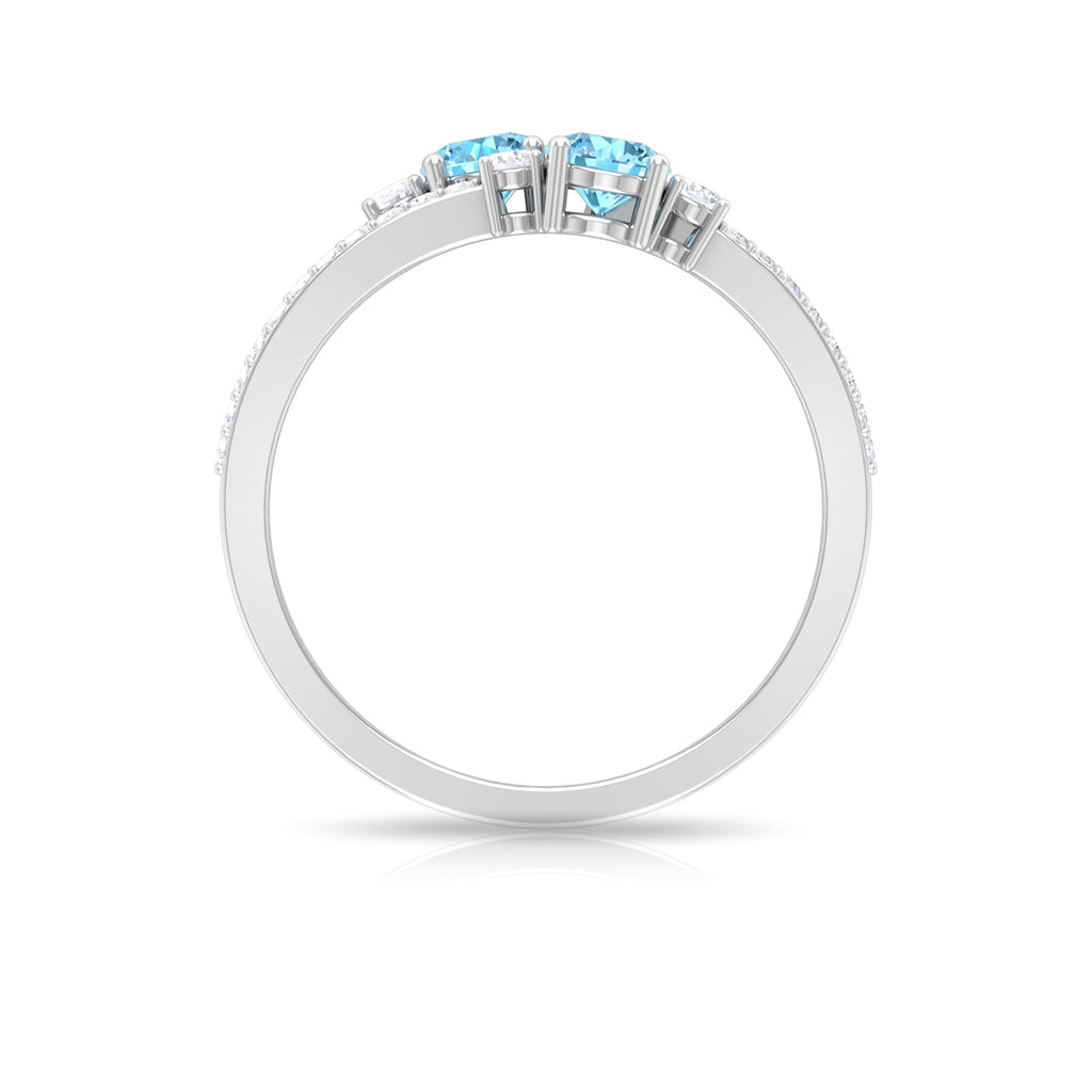 Natural Aquamarine Diamond 2 Stone Promise Ring with Split Shank
