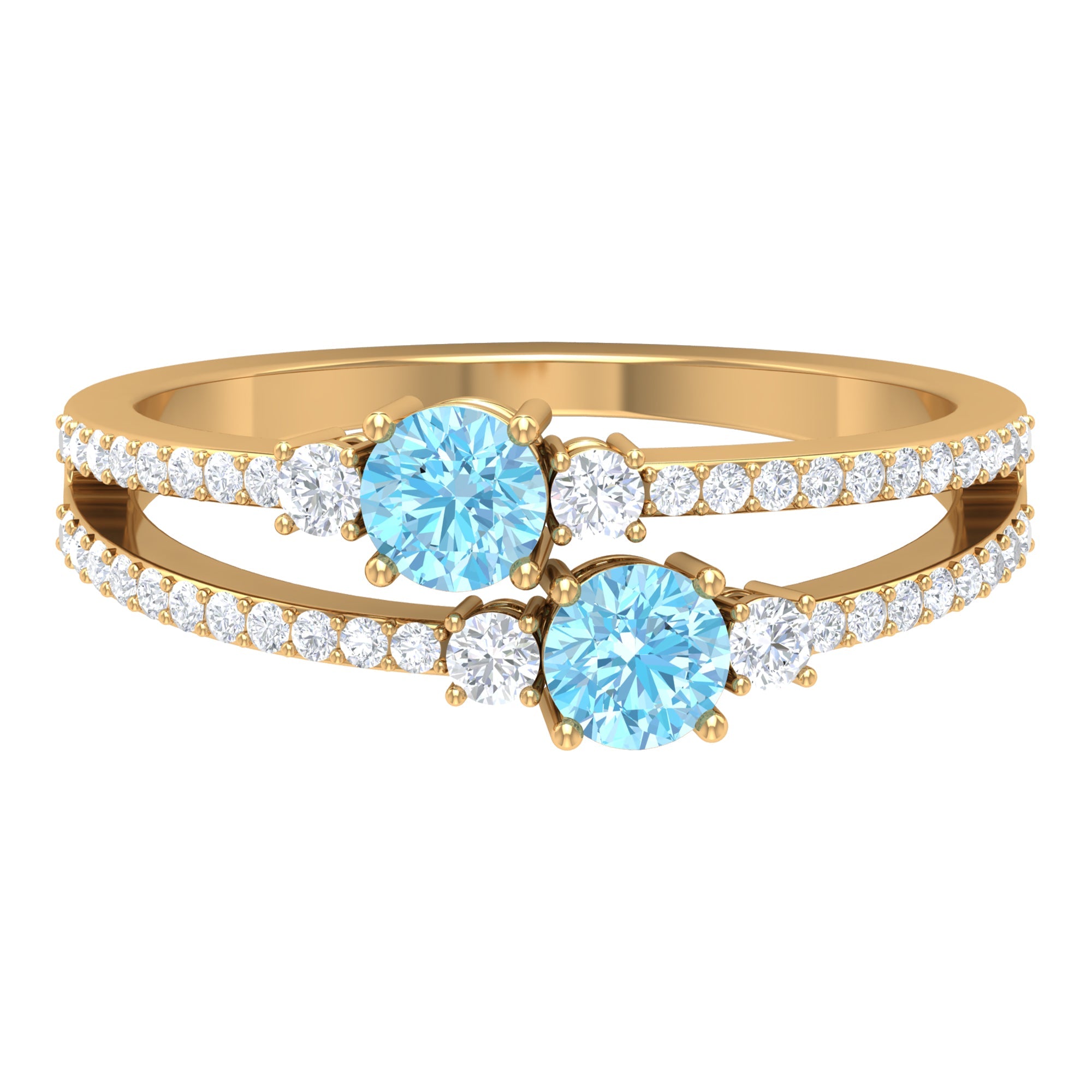 Natural Aquamarine Diamond 2 Stone Promise Ring with Split Shank | Rings | Wiccan Center