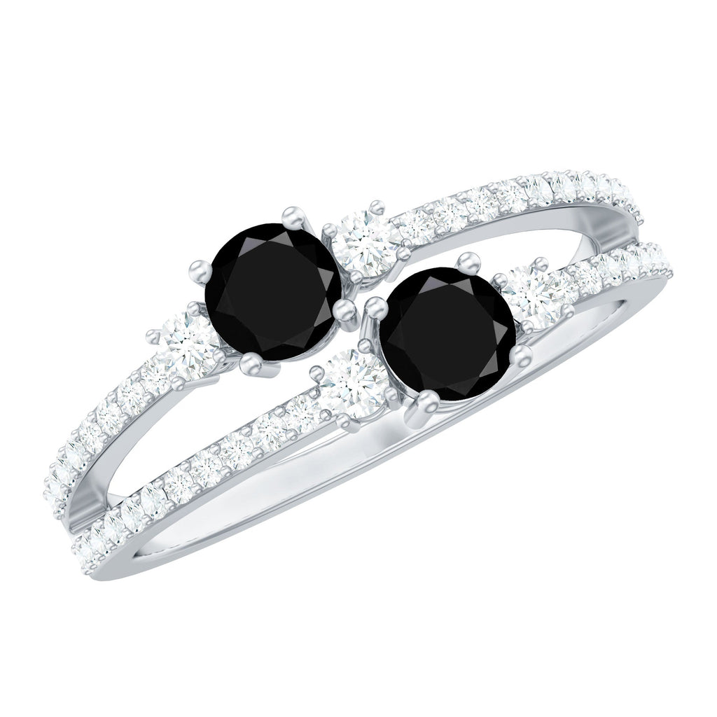 Genuine Black Onyx Two Stone Promise Ring with Diamond