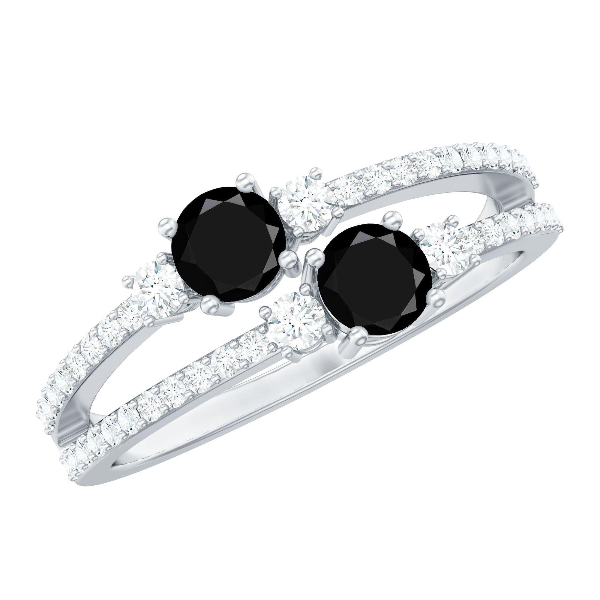 Genuine Black Onyx Two Stone Promise Ring with Diamond