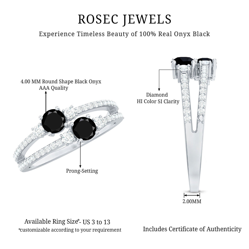 Genuine Black Onyx Two Stone Promise Ring with Diamond