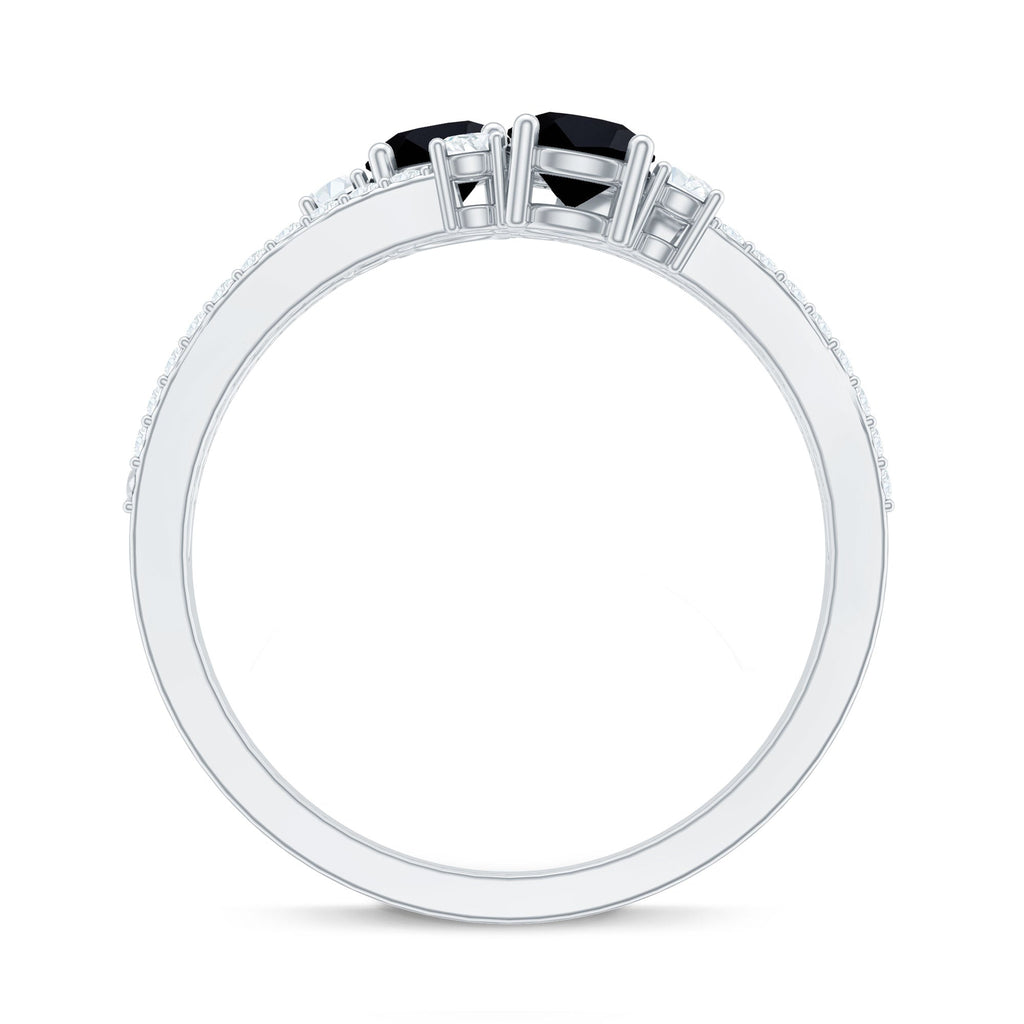 Genuine Black Onyx Two Stone Promise Ring with Diamond