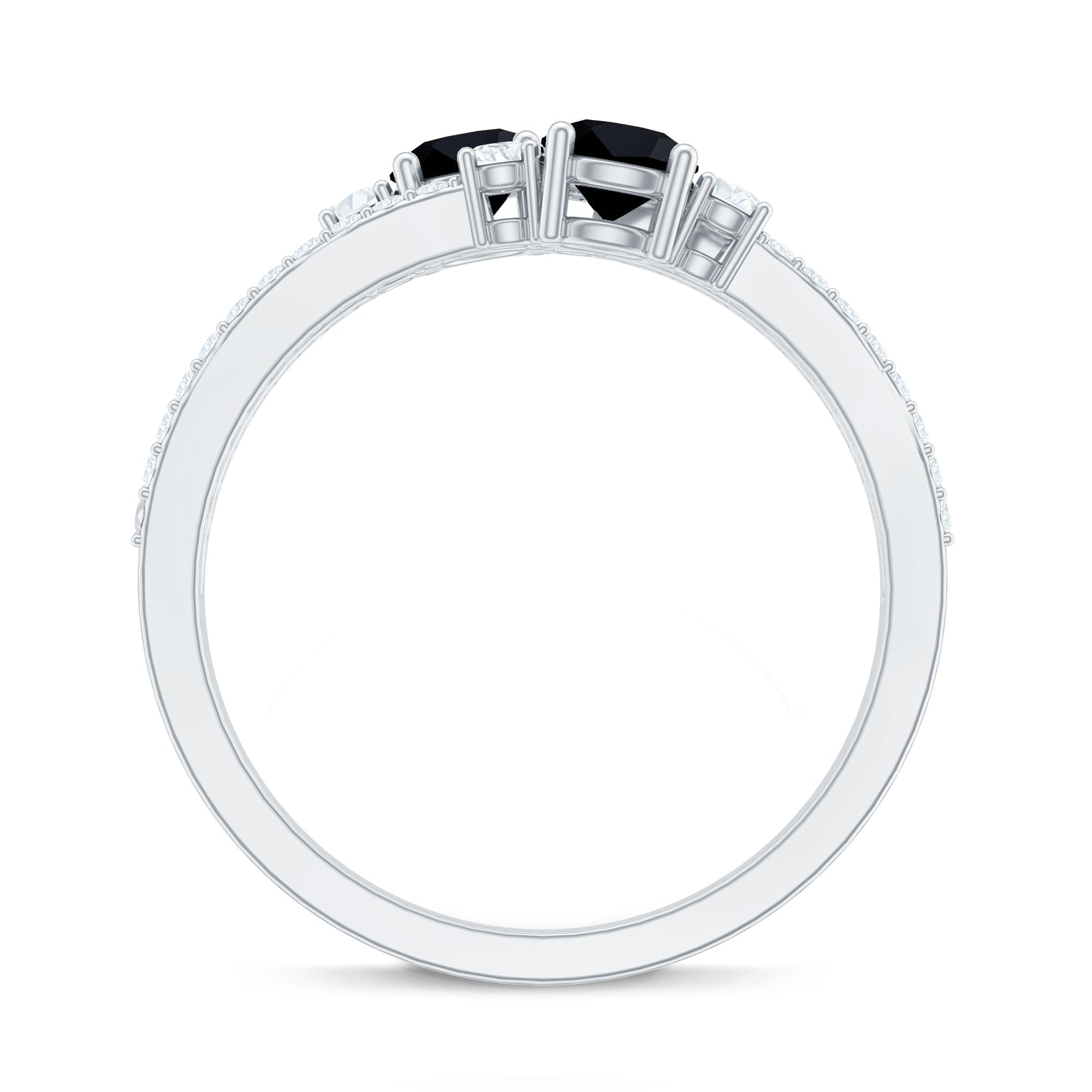 Genuine Black Onyx Two Stone Promise Ring with Diamond