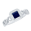 Natural Princess Cut Blue Sapphire Diamond Promise Ring with Infinity Heart Shank