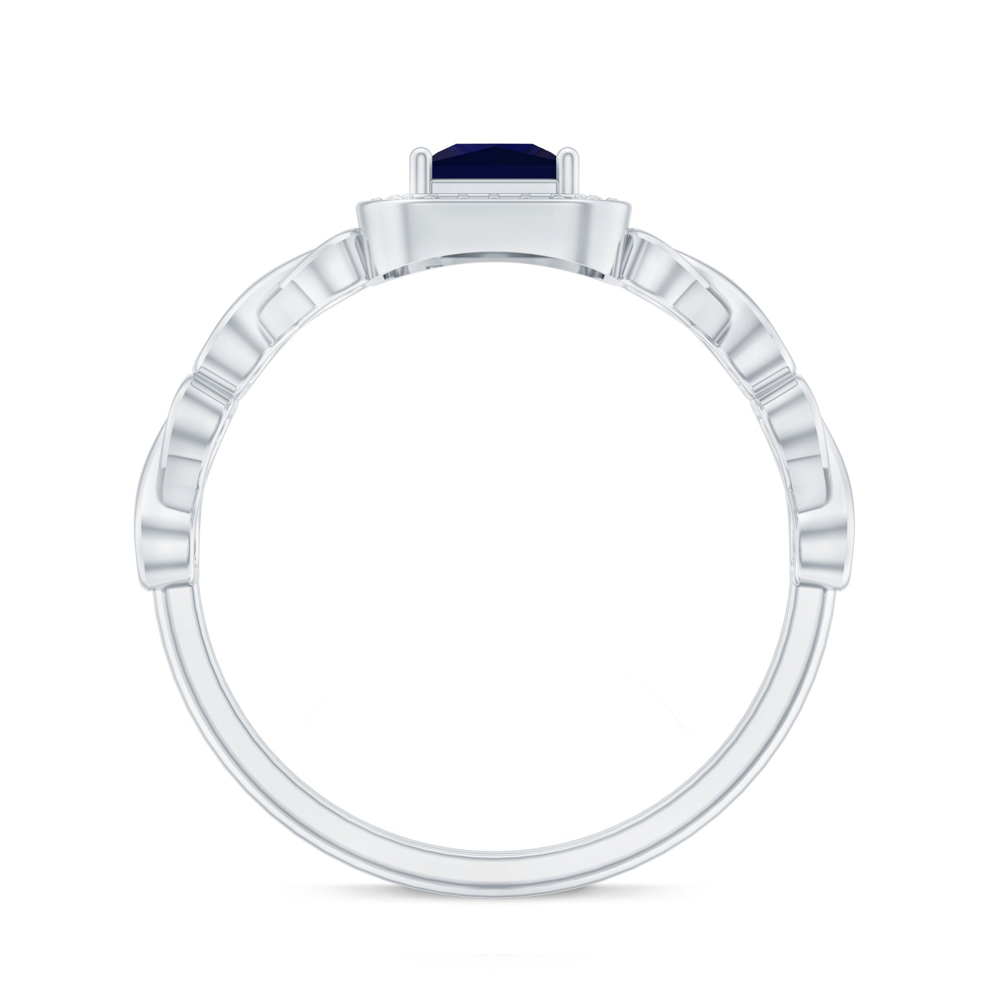 Natural Princess Cut Blue Sapphire Diamond Promise Ring with Infinity Heart Shank