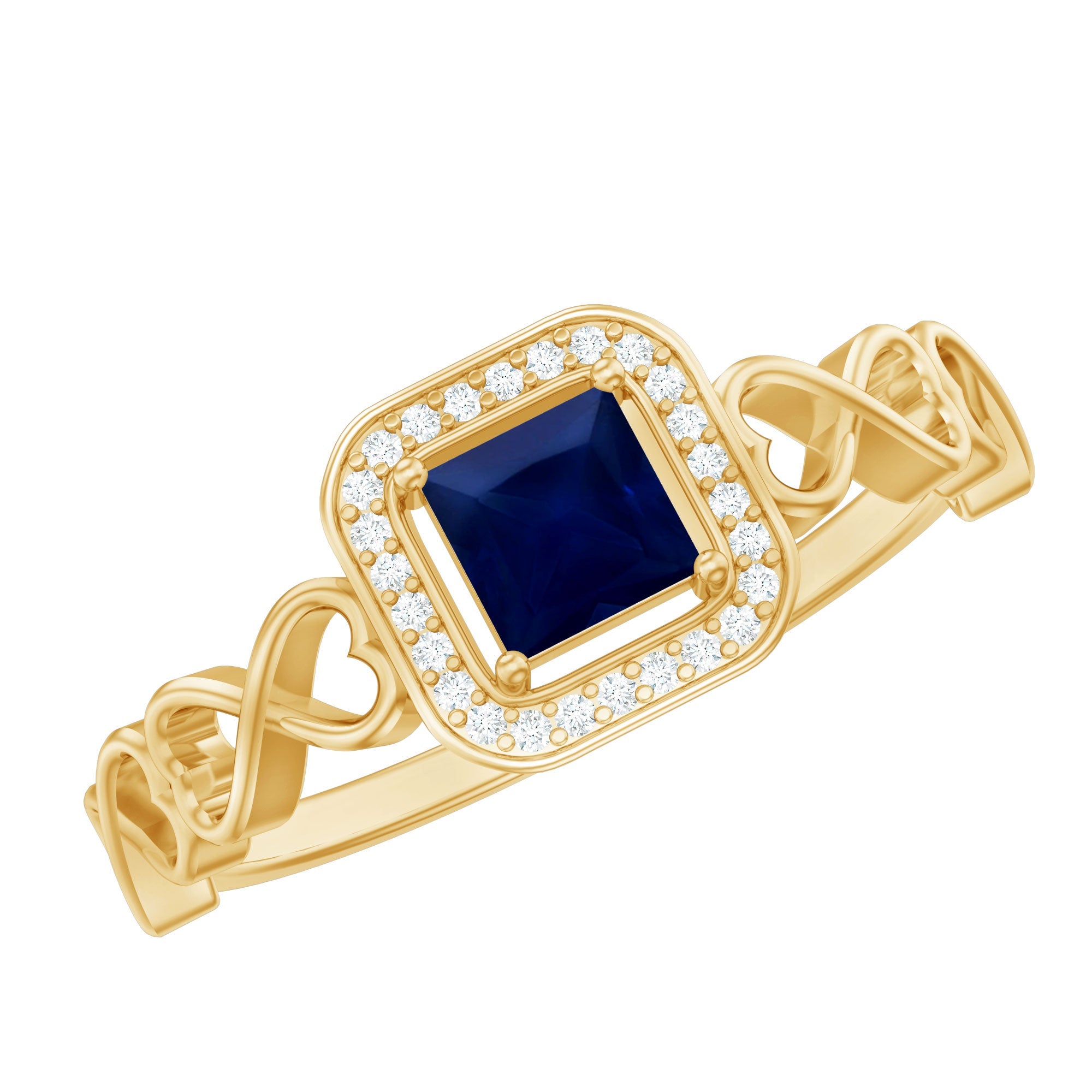 Natural Princess Cut Blue Sapphire Diamond Promise Ring with Infinity Heart Shank | Rings | Wiccan Center