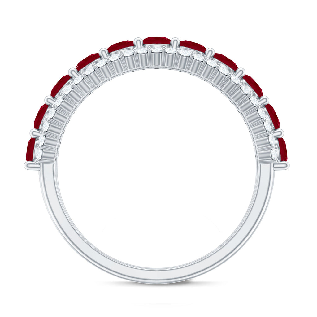 Natural Ruby Diamond Half Eternity Anniversary Band Ring for Women