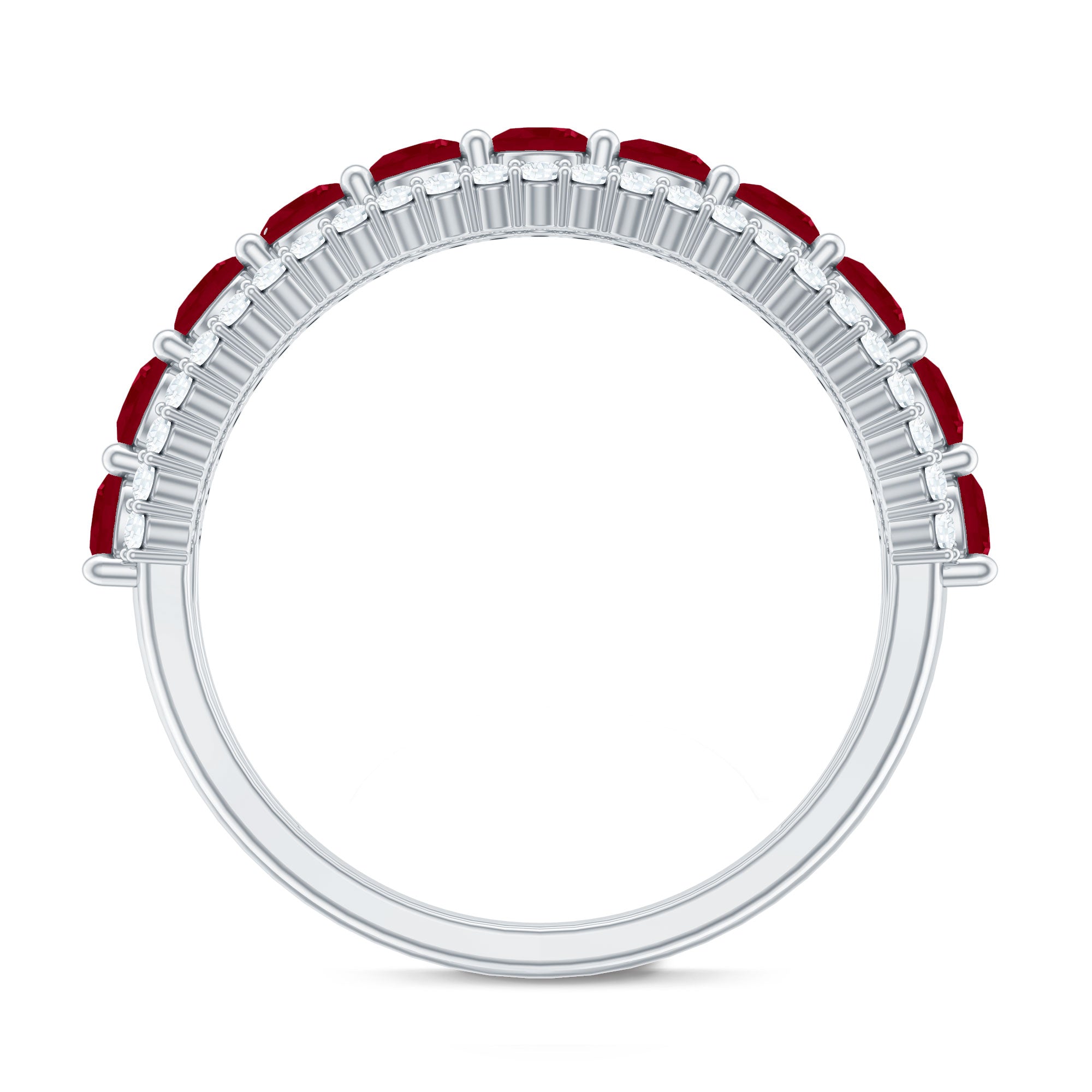 Natural Ruby Diamond Half Eternity Anniversary Band Ring for Women