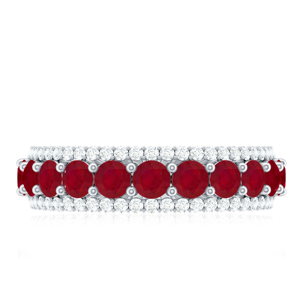 Natural Ruby Diamond Half Eternity Anniversary Band Ring for Women
