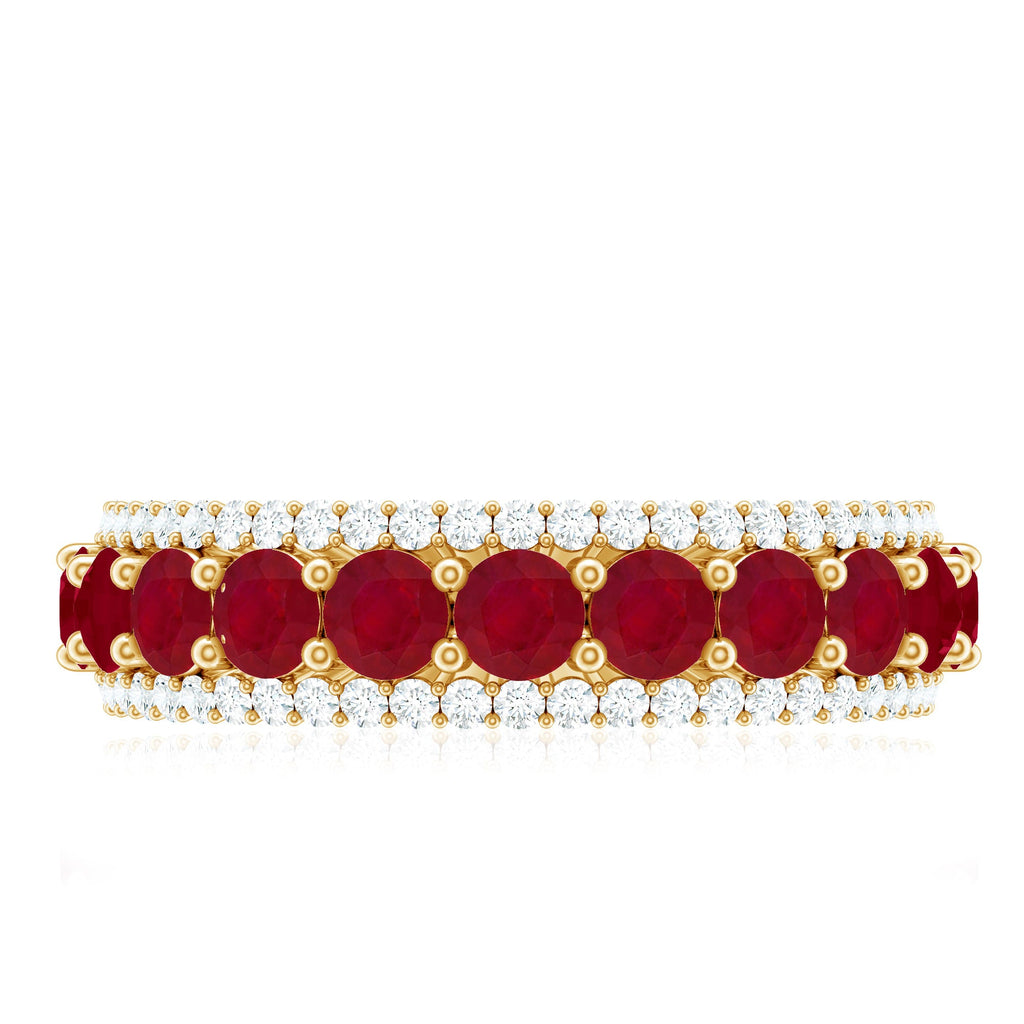 Natural Ruby Diamond Half Eternity Anniversary Band Ring for Women
