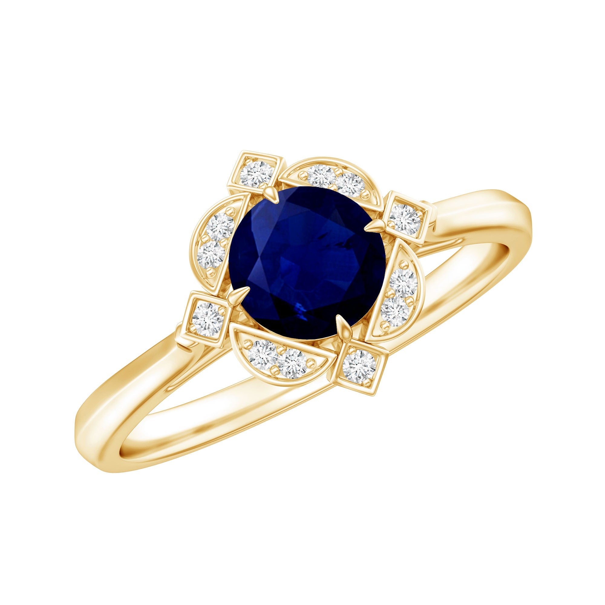 Vintage Style 0.9 Carat Blue Sapphire Engagement Ring with Diamond Halo | Rings | Wiccan Center