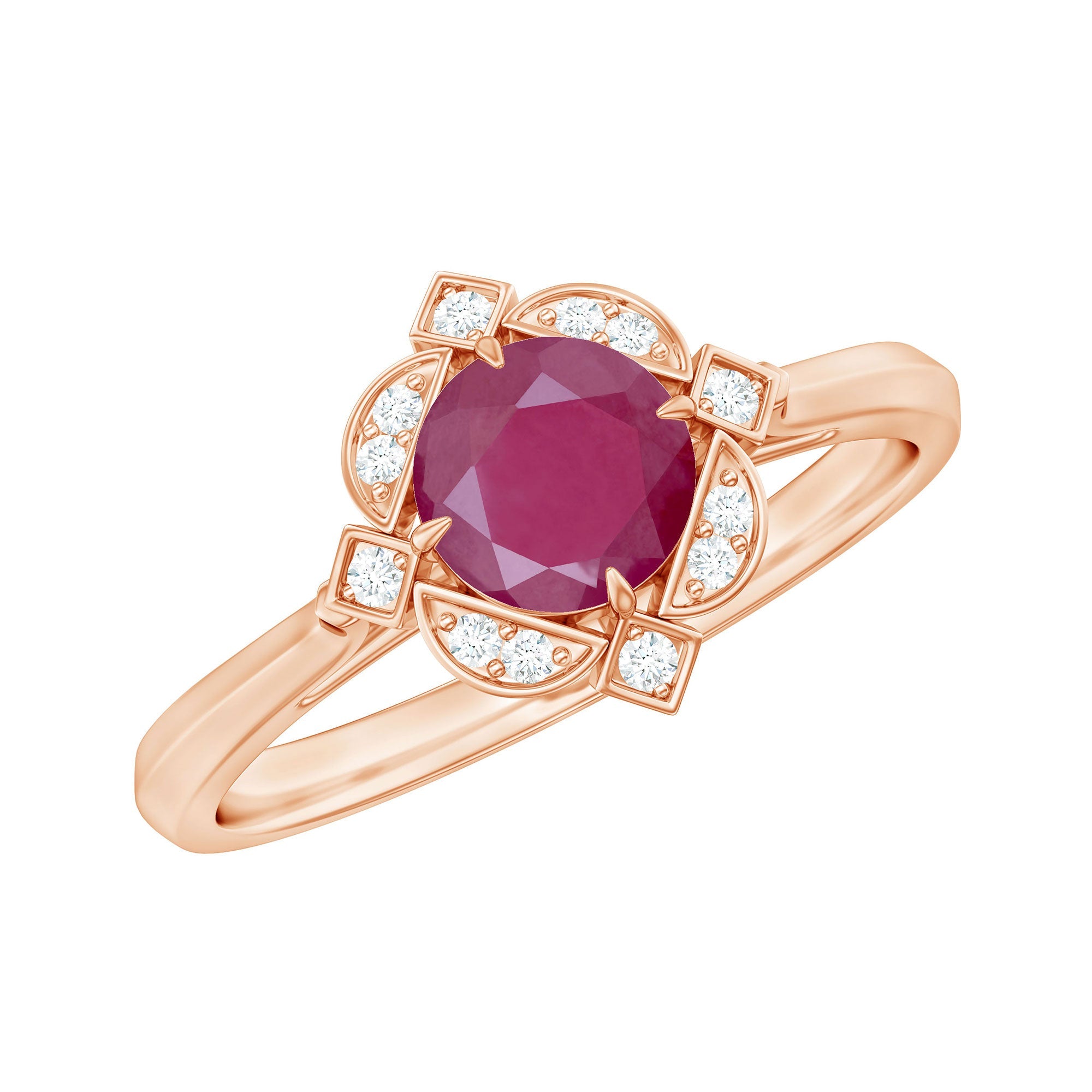 Vintage Style 0.6 Carat Ruby Engagement Ring with Diamond Halo | Rings | Wiccan Center