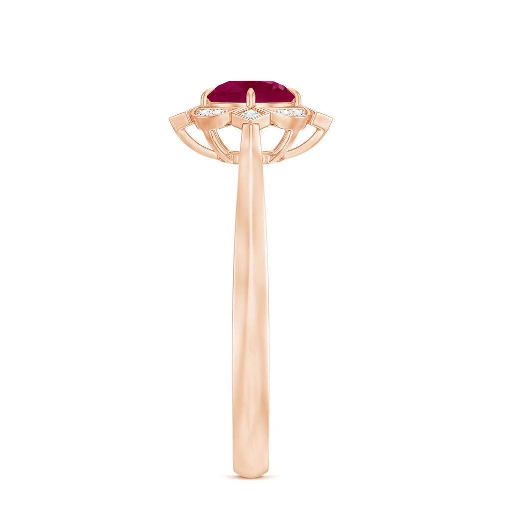 Vintage Style 0.6 Carat Ruby Engagement Ring with Diamond Halo