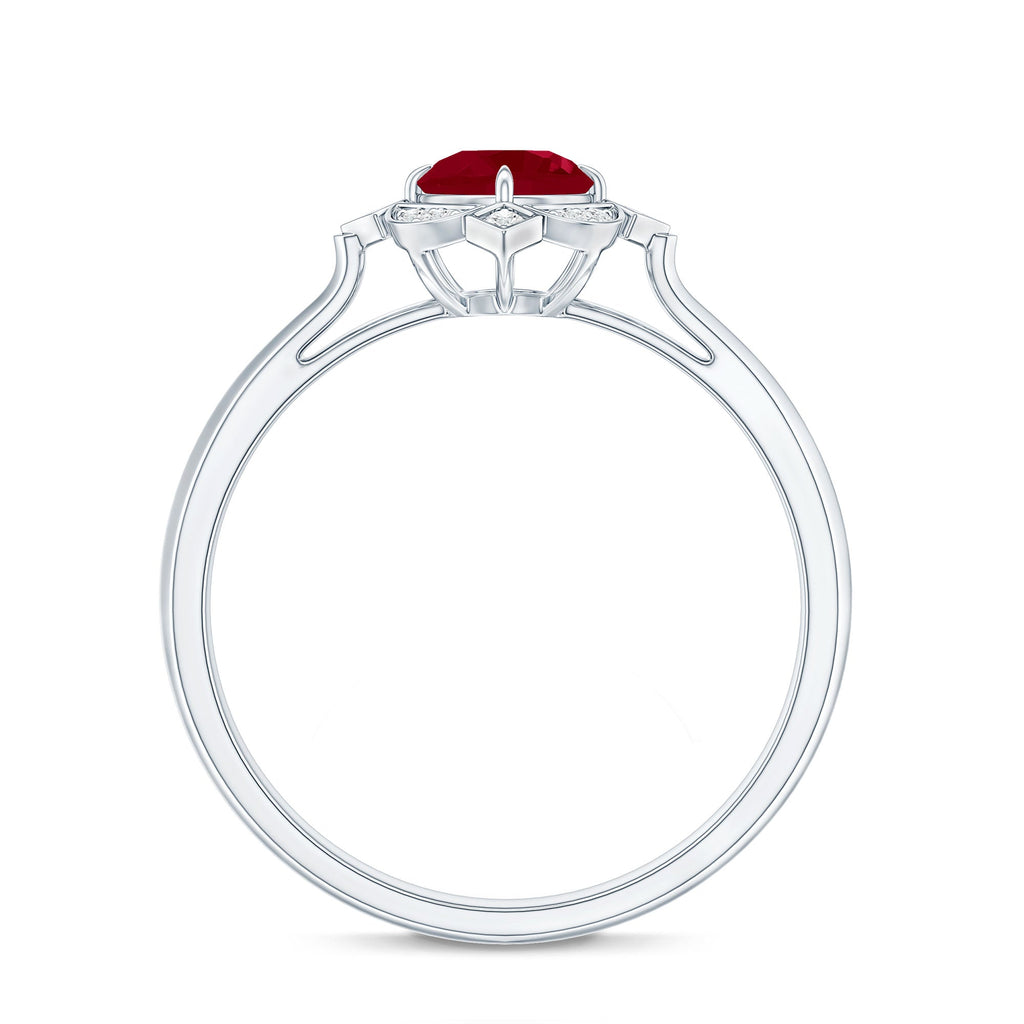 Vintage Style 0.6 Carat Ruby Engagement Ring with Diamond Halo