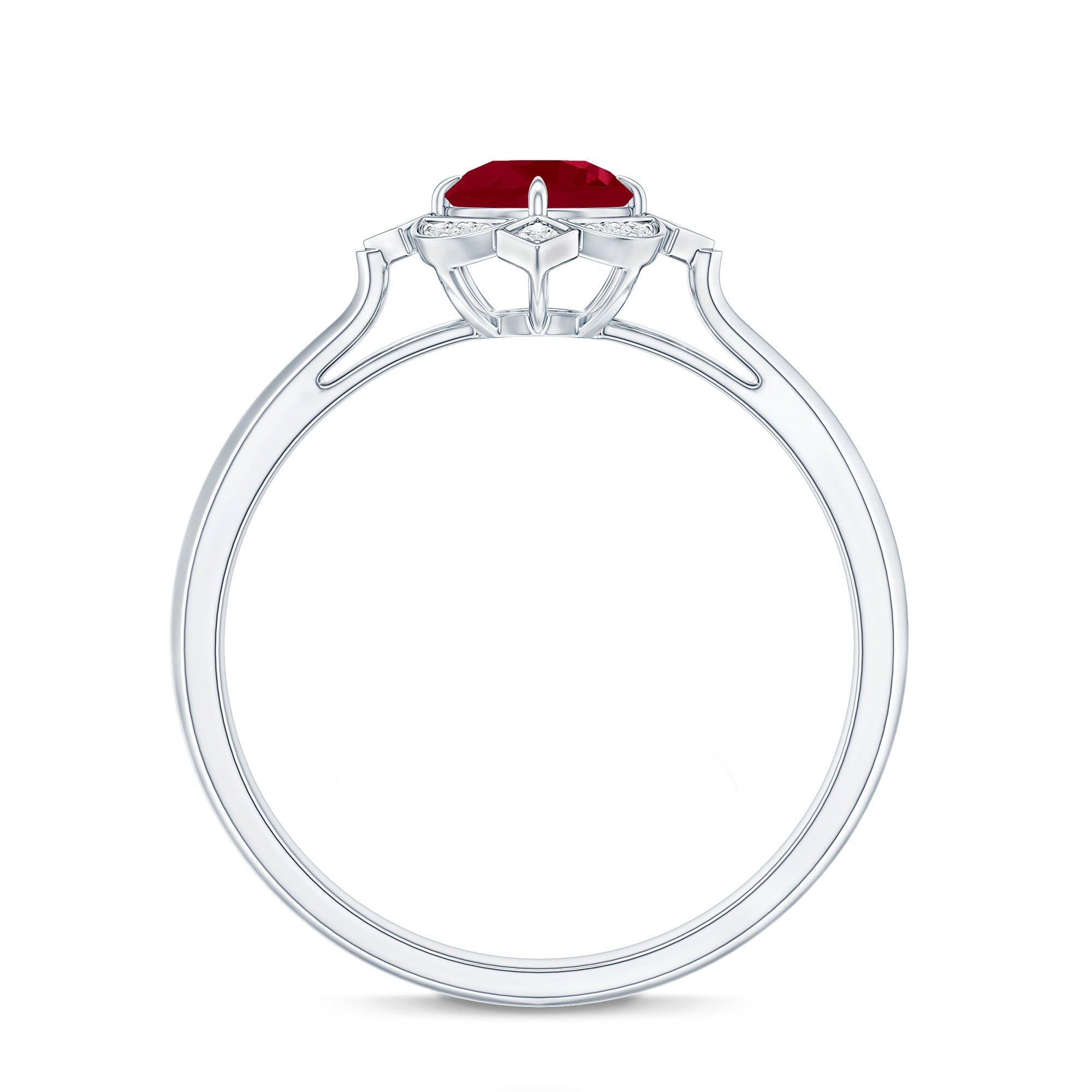 Vintage Style 0.6 Carat Ruby Engagement Ring with Diamond Halo