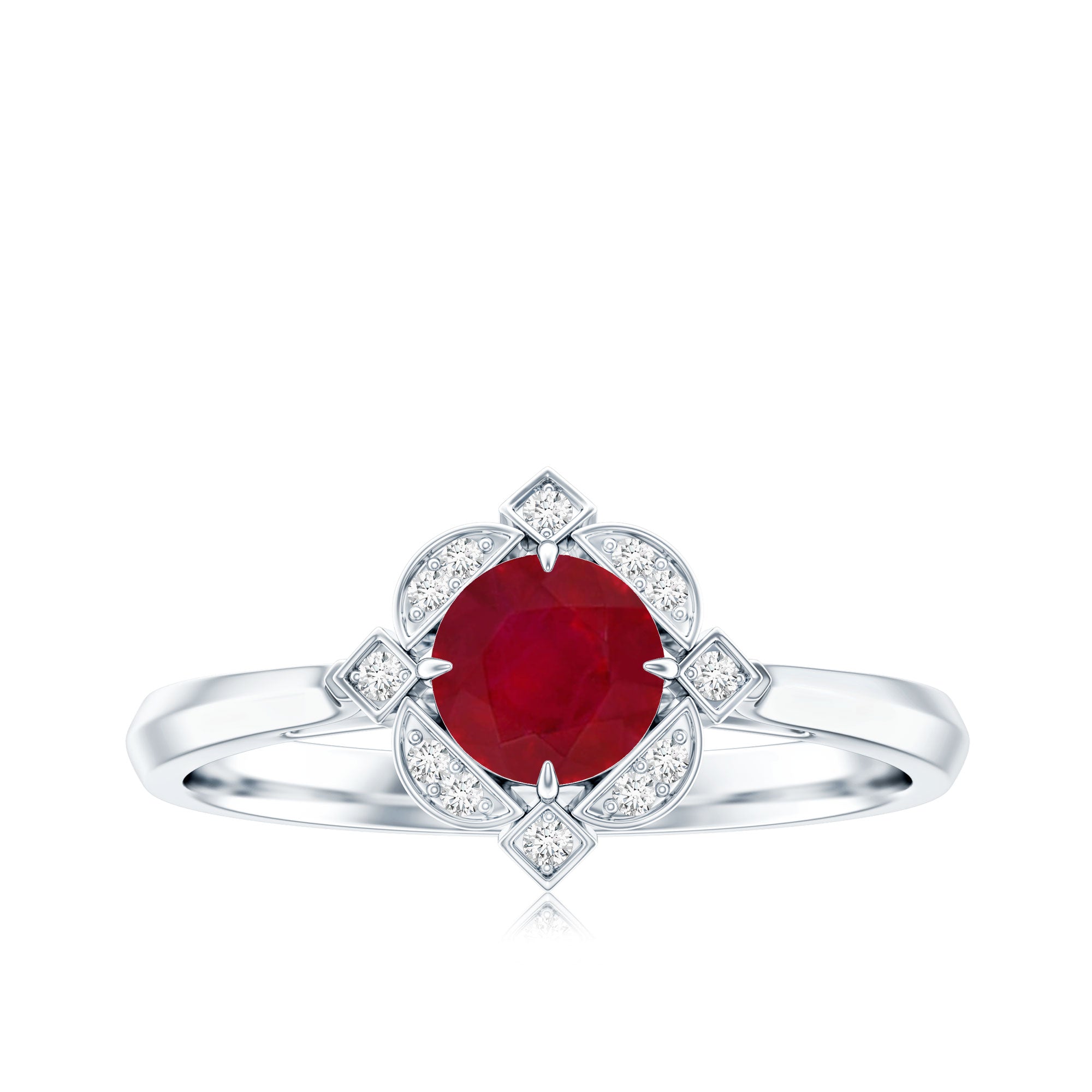 Vintage Style 0.6 Carat Ruby Engagement Ring with Diamond Halo