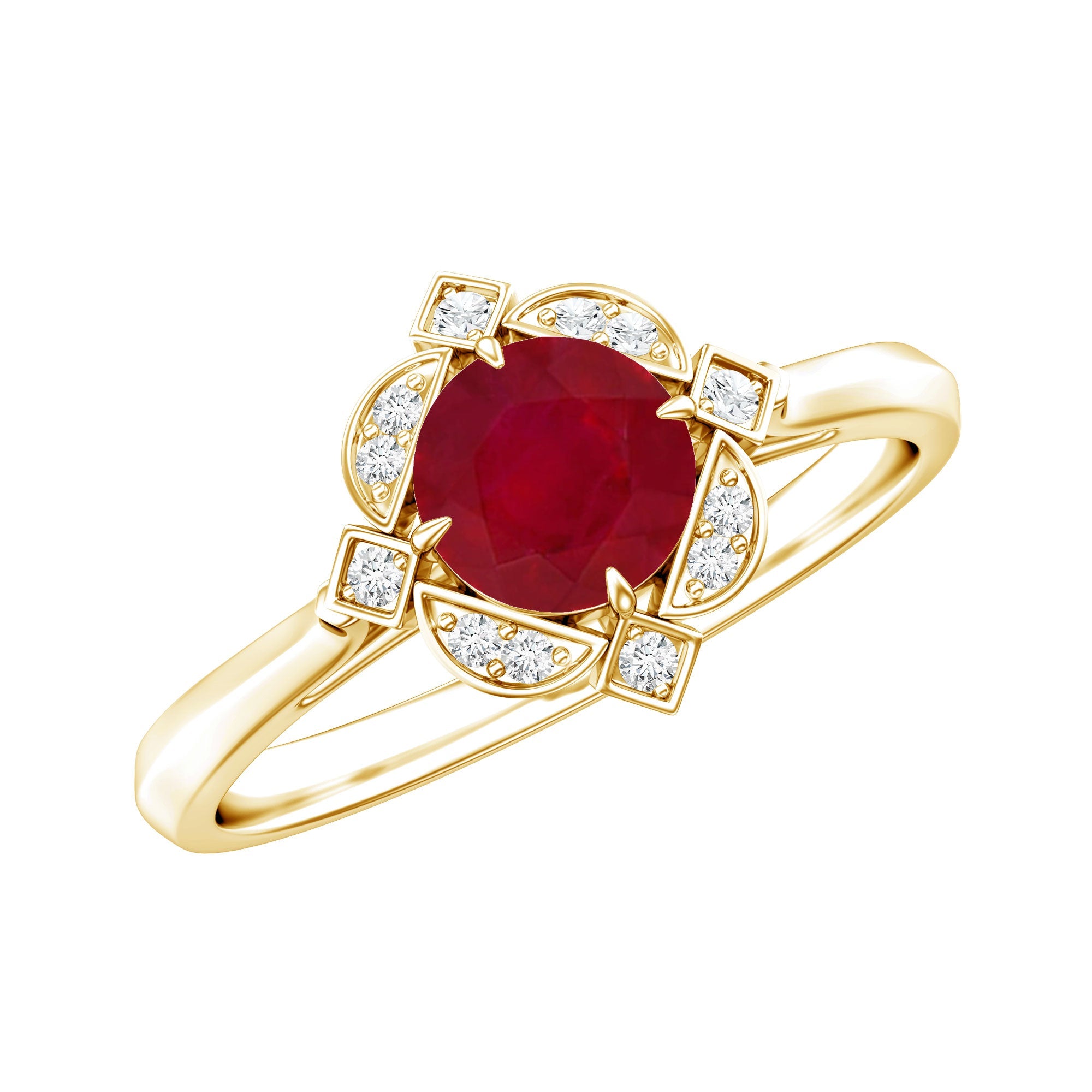 Vintage Style 0.6 Carat Ruby Engagement Ring with Diamond Halo | Rings | Wiccan Center
