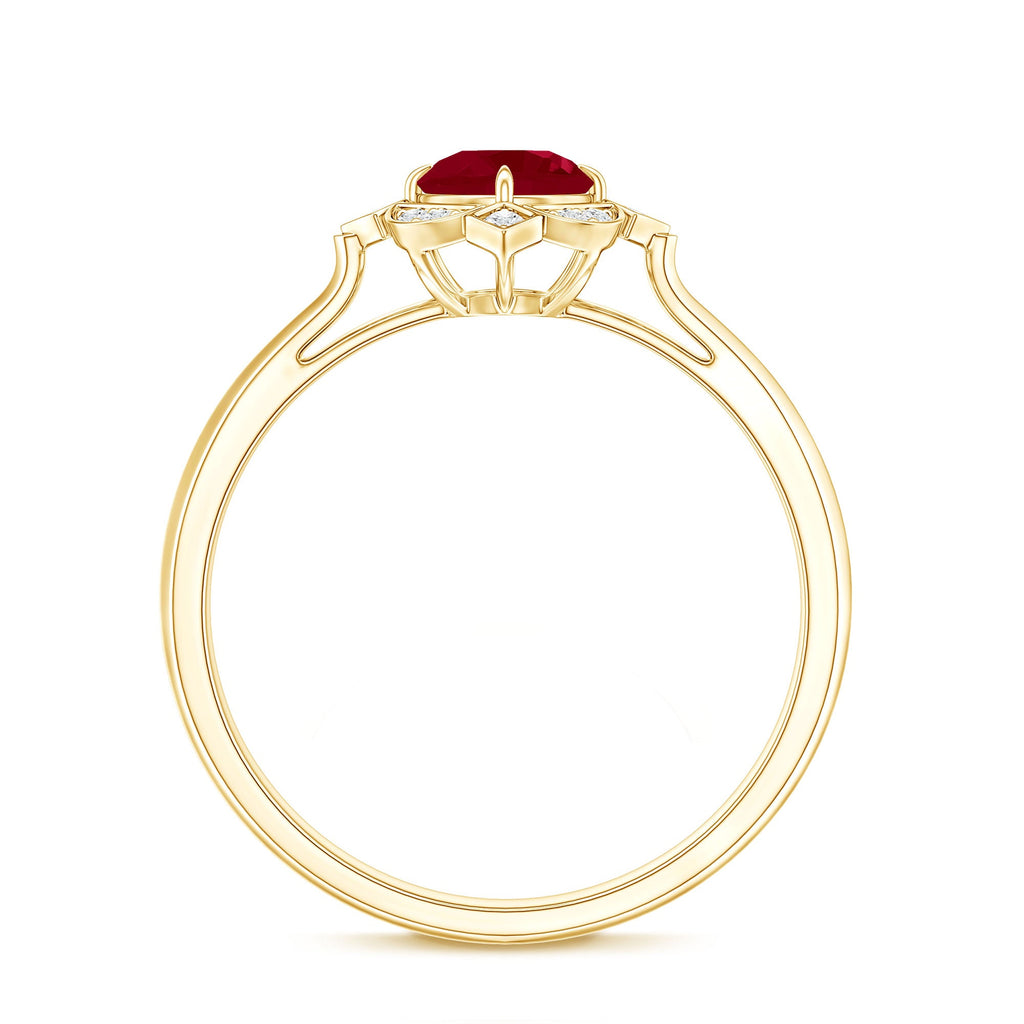 Vintage Style 0.6 Carat Ruby Engagement Ring with Diamond Halo