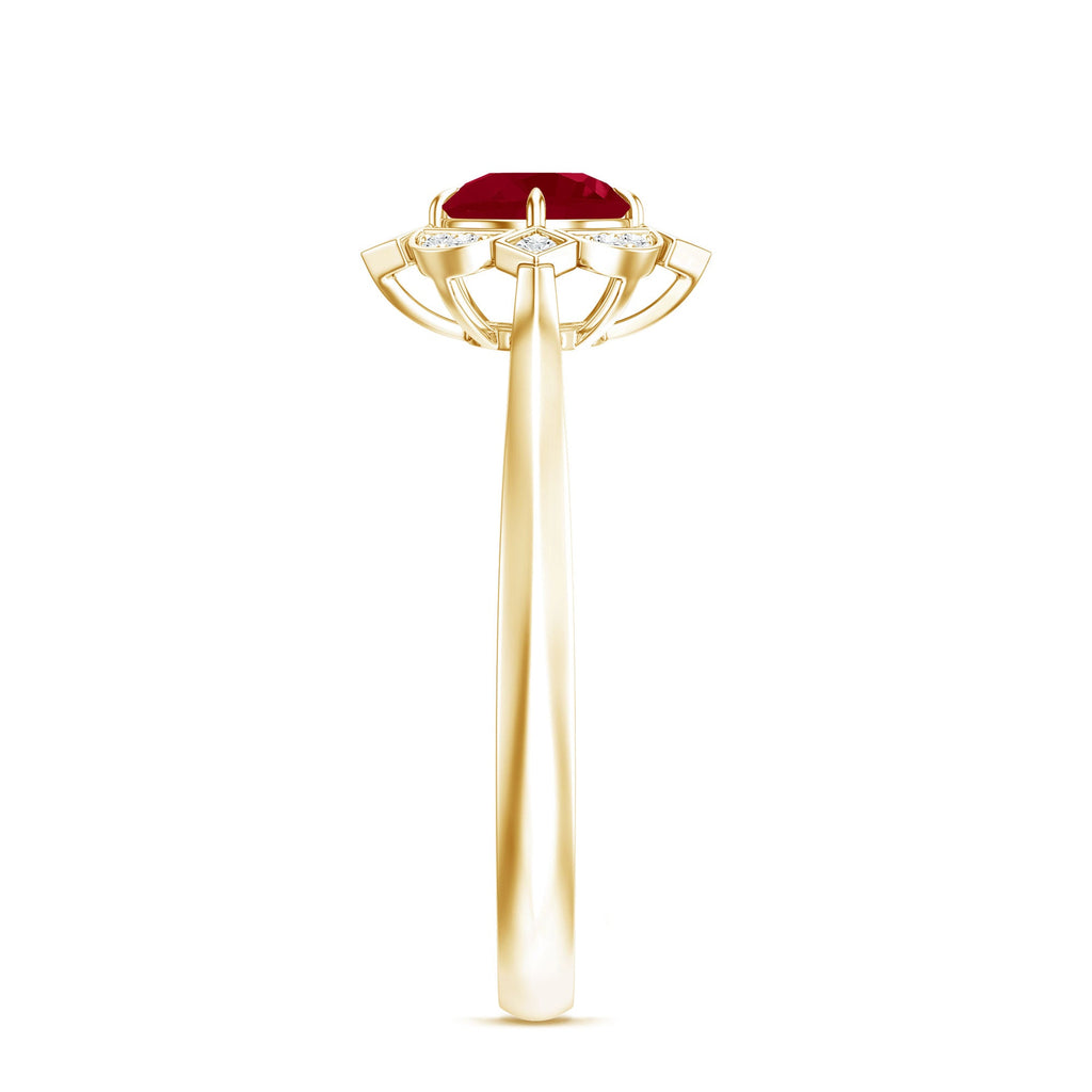 Vintage Style 0.6 Carat Ruby Engagement Ring with Diamond Halo