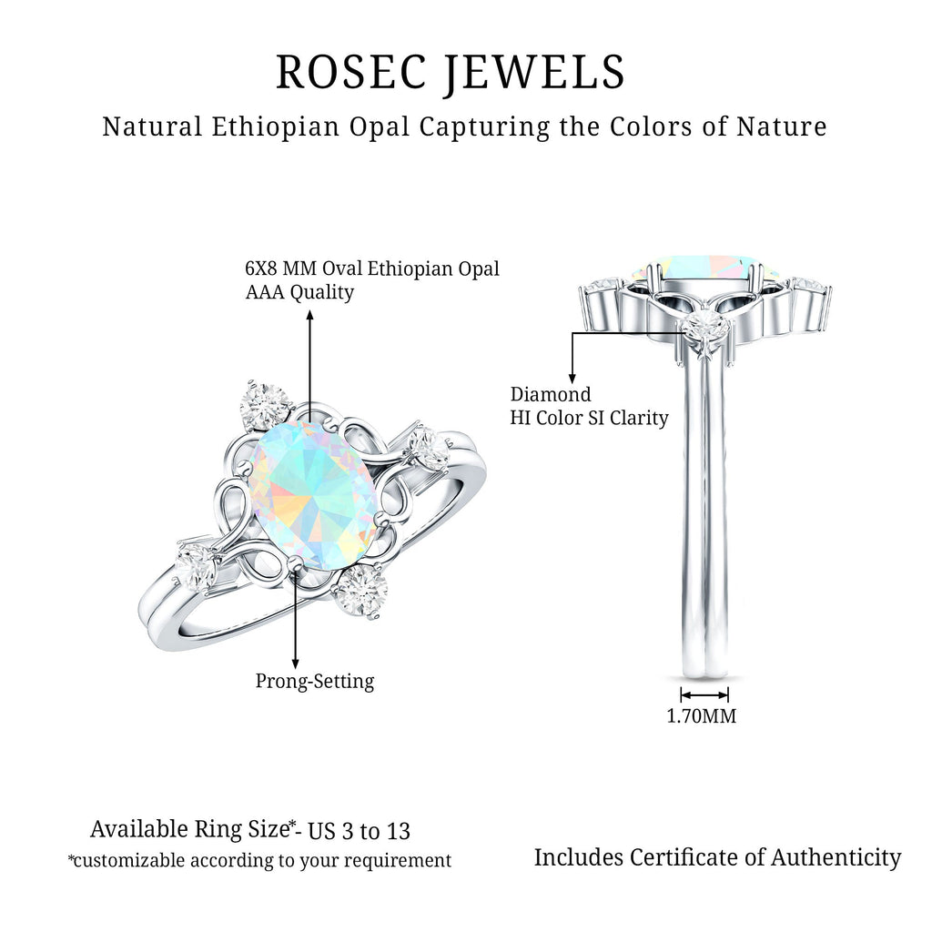 Designer Ethiopian Opal and Diamond  Engagement Ring