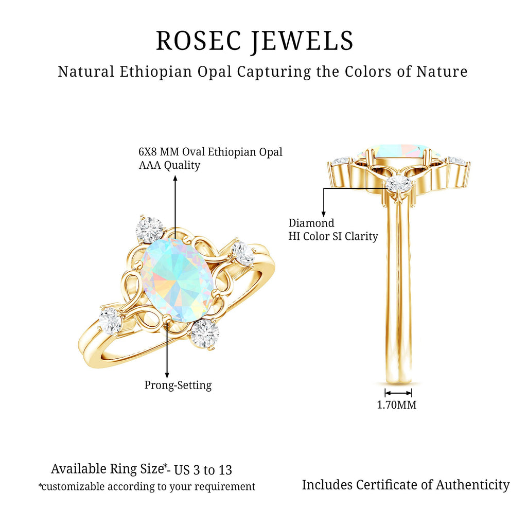 Designer Ethiopian Opal and Diamond  Engagement Ring