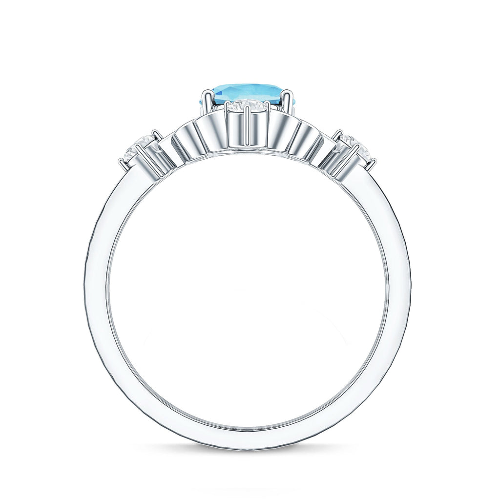 Art Deco Style 1 Carat Oval Shape Aquamarine and Diamond Cocktail Ring