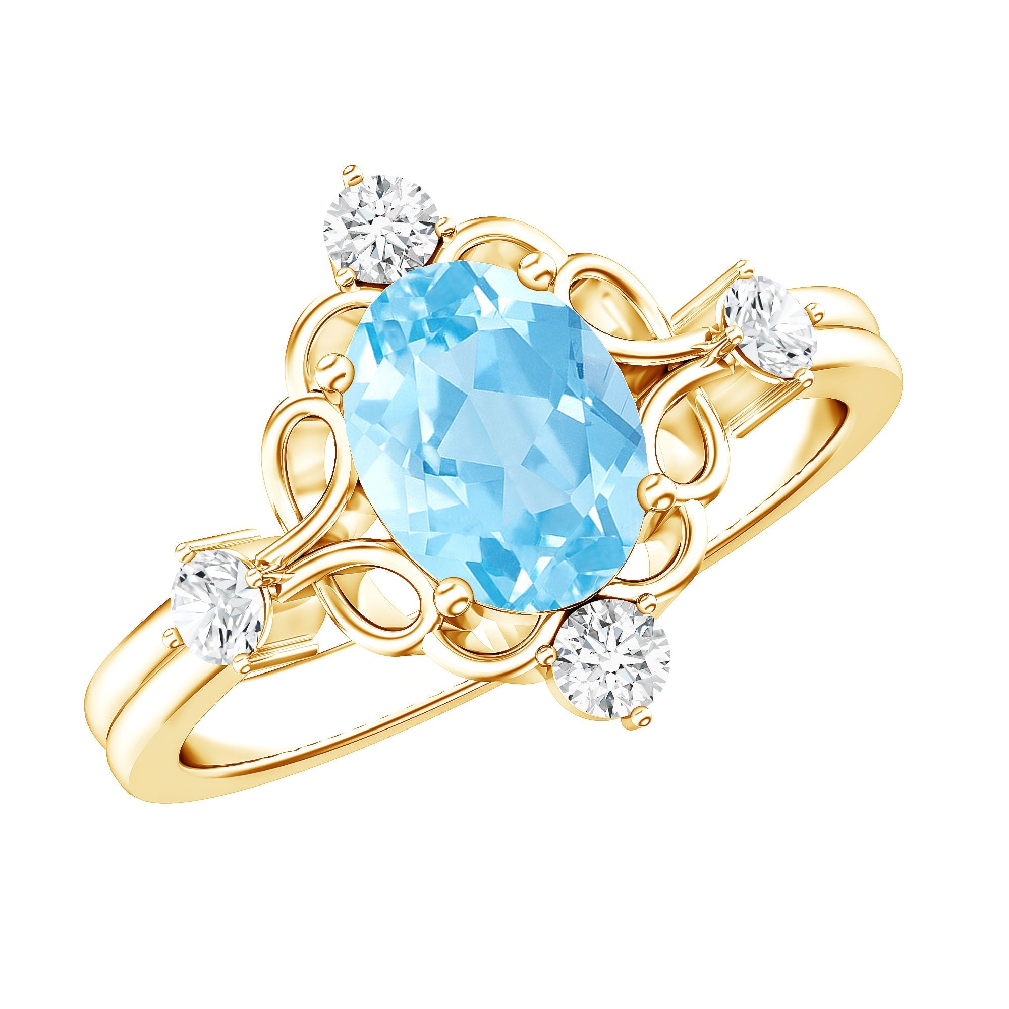 Art Deco Style 1 Carat Oval Shape Aquamarine and Diamond Cocktail Ring | Rings | Wiccan Center
