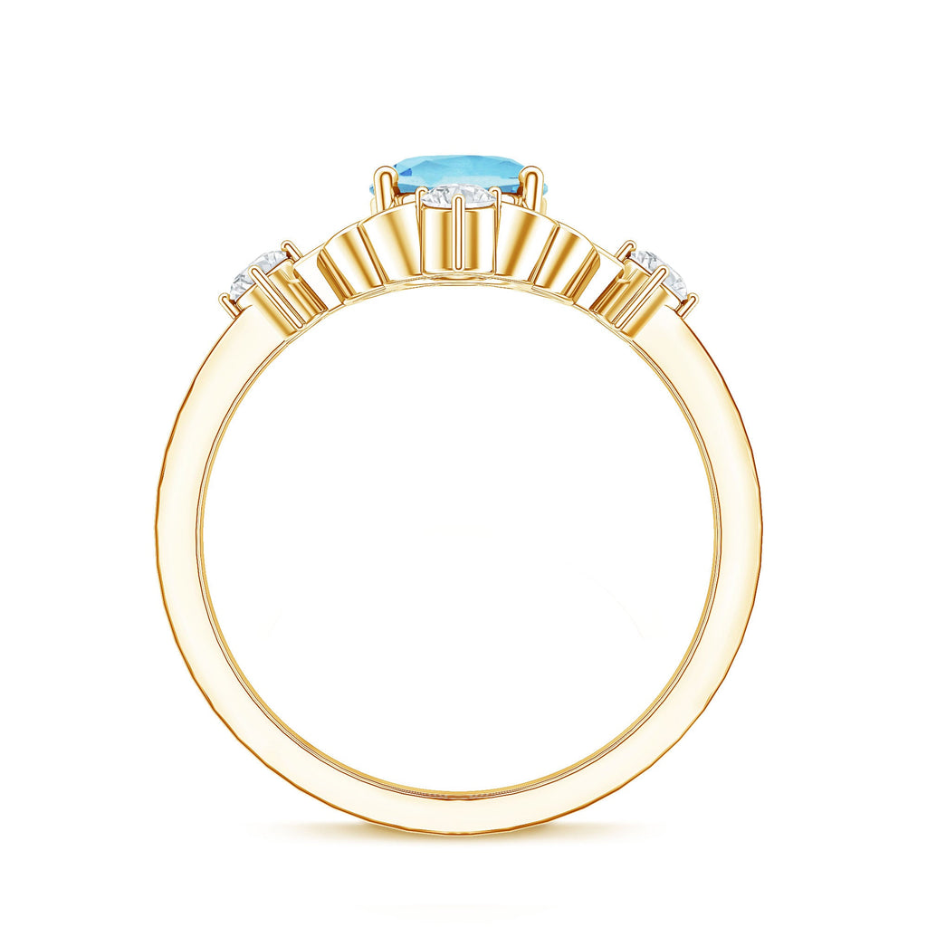 Art Deco Style 1 Carat Oval Shape Aquamarine and Diamond Cocktail Ring