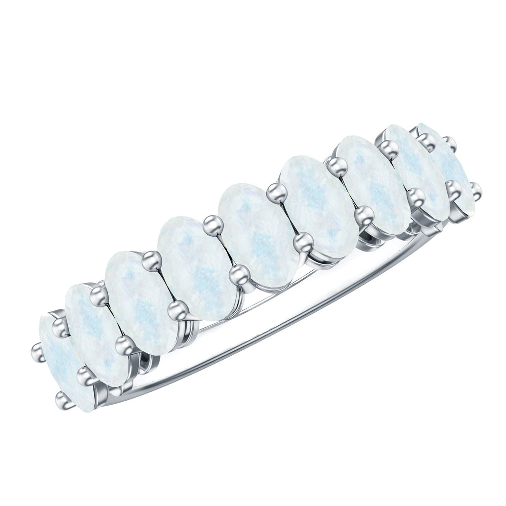 Oval Cut Moonstone Half Eternity Wedding Band Ring
