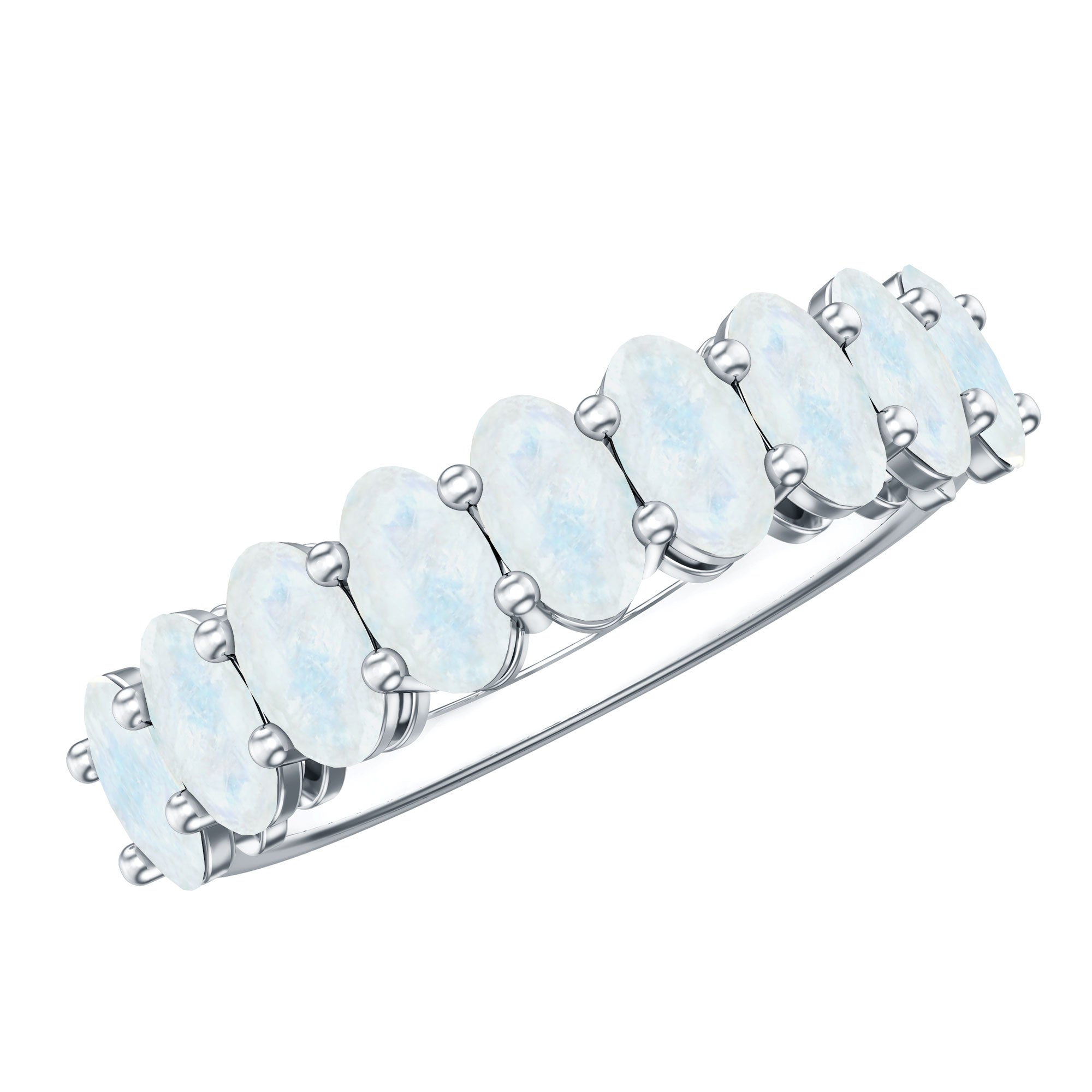 Oval Cut Moonstone Half Eternity Wedding Band Ring