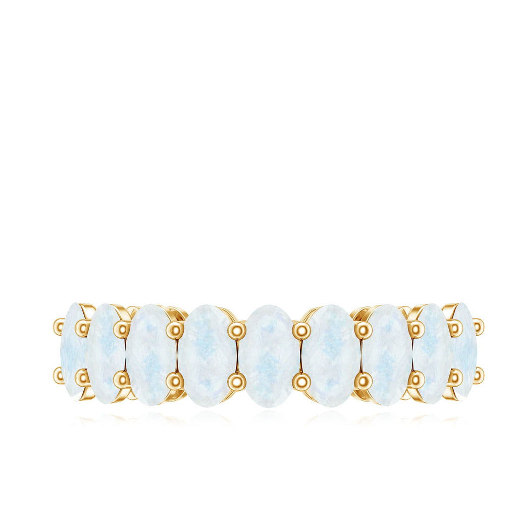 Oval Cut Moonstone Half Eternity Wedding Band Ring