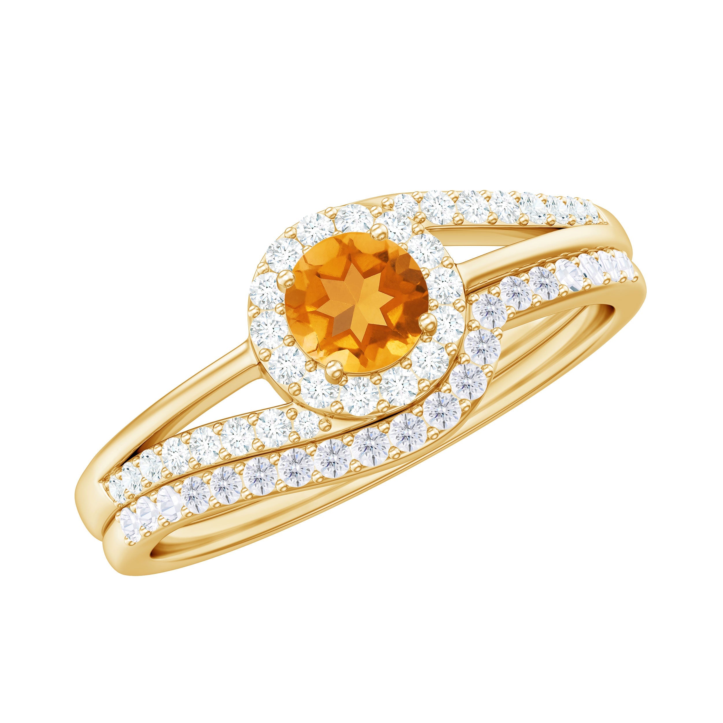 Genuine Citrine Engagement Ring with Diamond Wedding Band | Rings | Wiccan Center