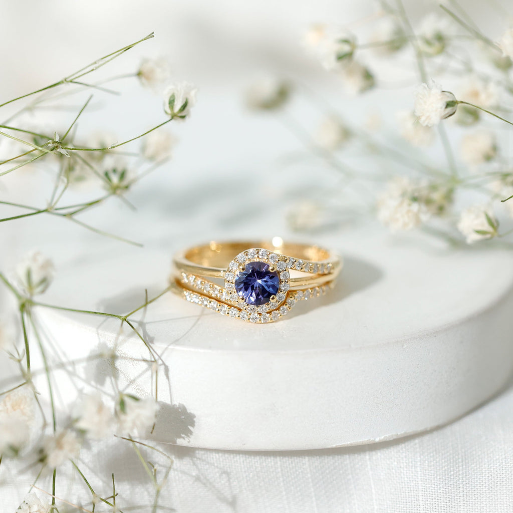 Genuine Tanzanite Engagement Ring with Diamond Enhancer