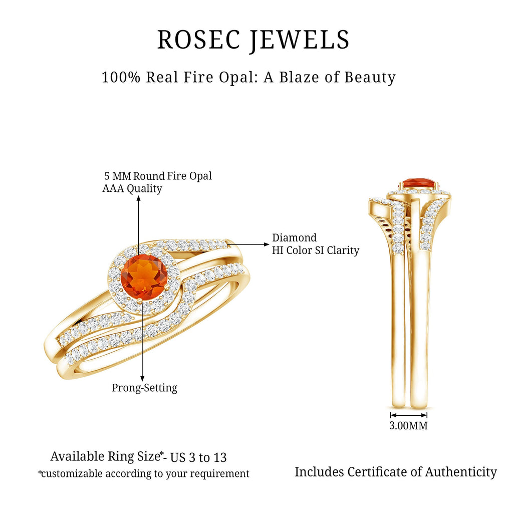 Certified Fire Opal Engagement Ring with Diamond Enhancer