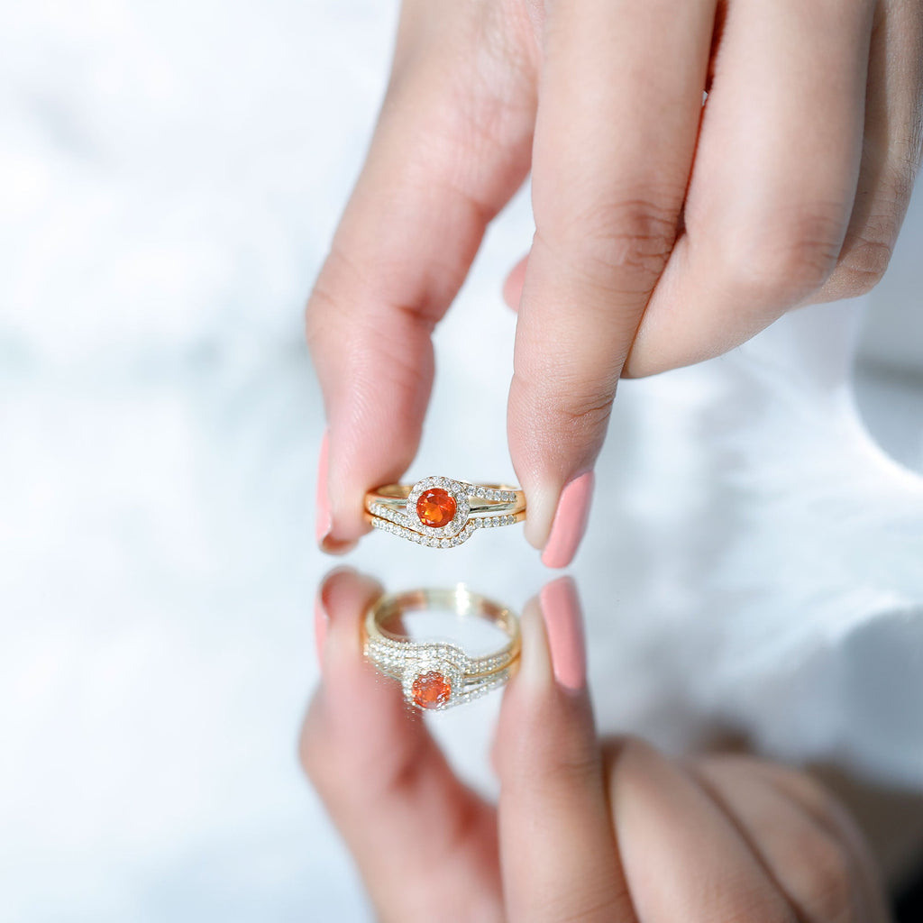 Certified Fire Opal Engagement Ring with Diamond Enhancer