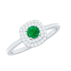 Round Emerald and Diamond Double Halo Engagement Ring | Rings | Wiccan Center