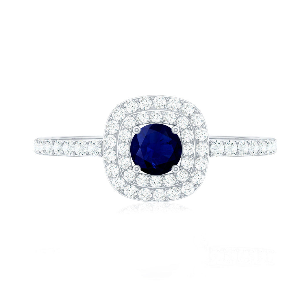 0.4 Carat Classic Blue Sapphire Double Halo Engagement Ring with Diamond